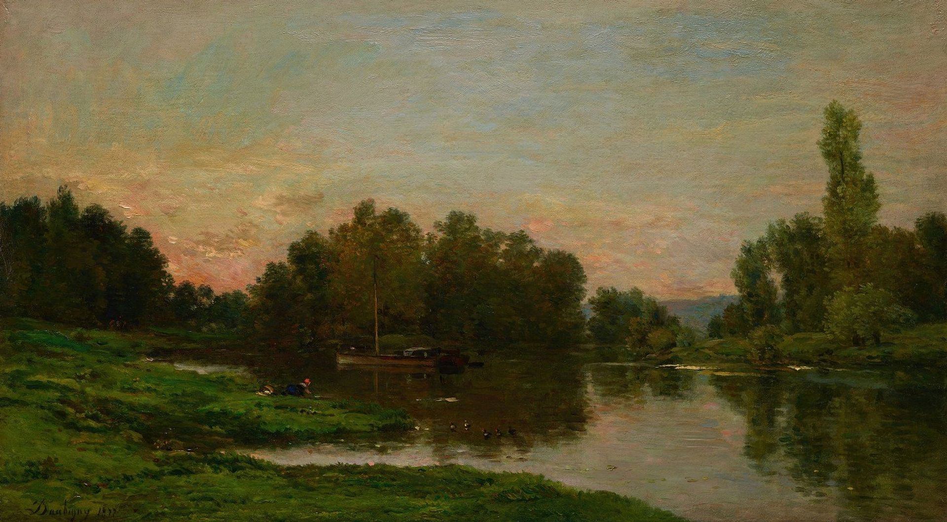 The Painter’s Barge at the Ile de Vaux on the Oise River by Charles François Daubigny