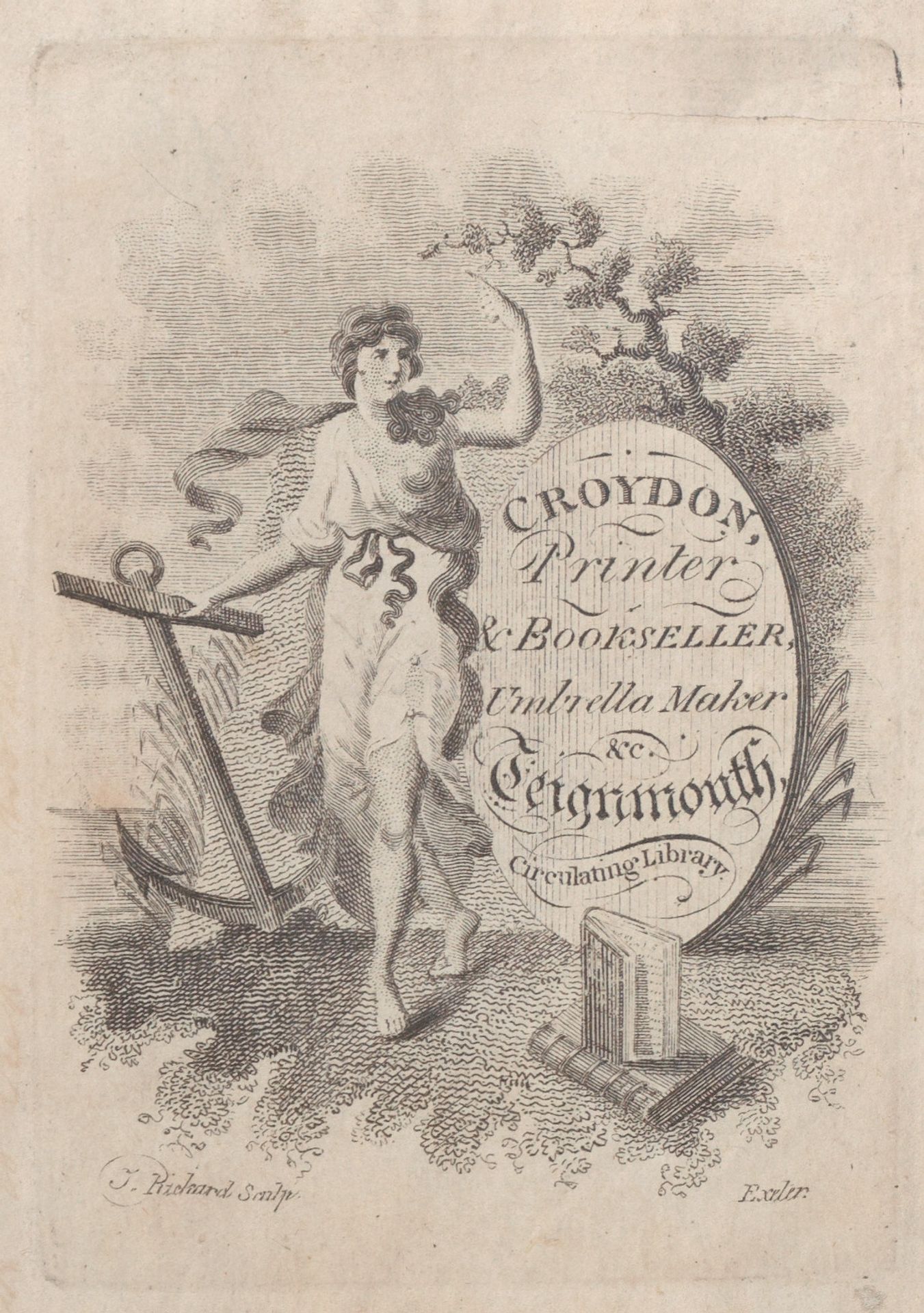 Trade Card for Croydon, Printer, Bookseller, and Umbrella Maker by T. Rickard