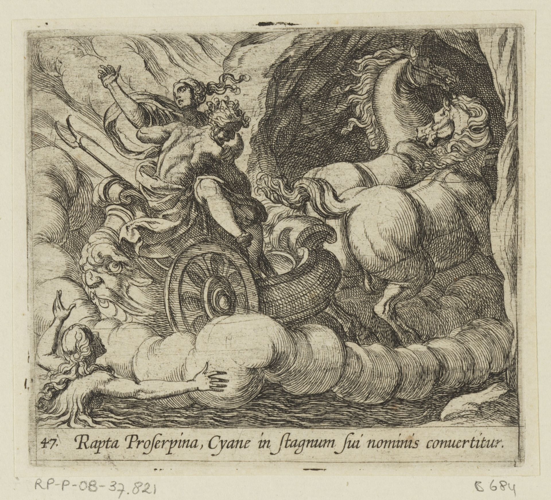 Pluto voert Proserpina langs de nimf Cyane by Antonio Tempesta