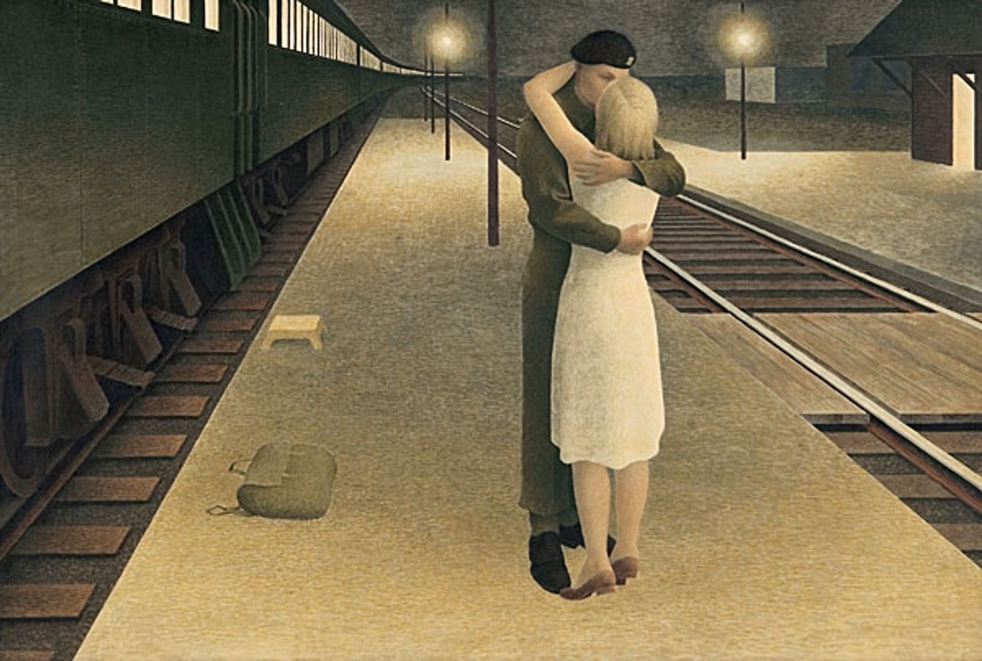 Soldier and Girl at Station by Alex Colville
