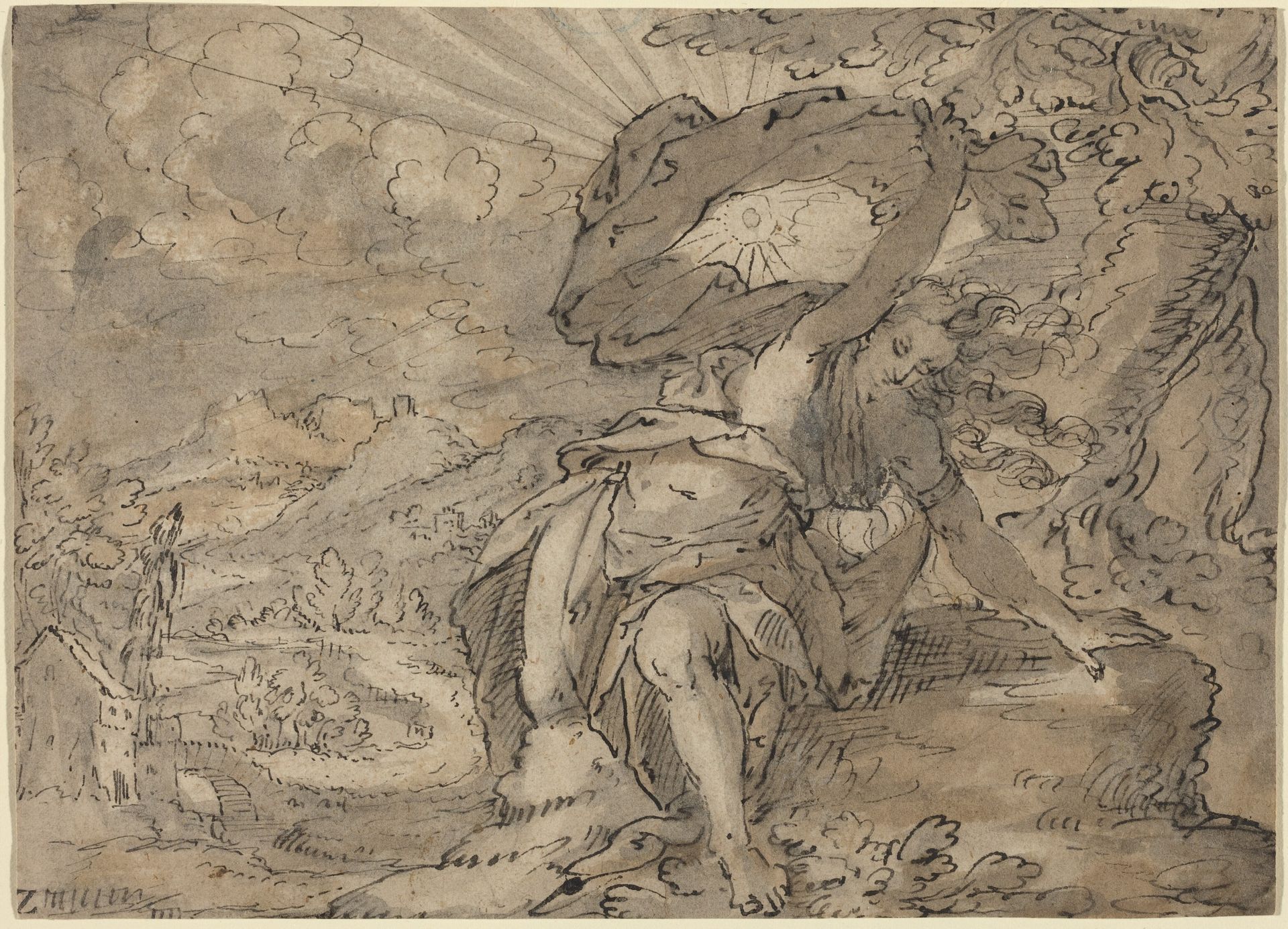 Allegorical Female Figure in a Landscape [recto] by Anonymous