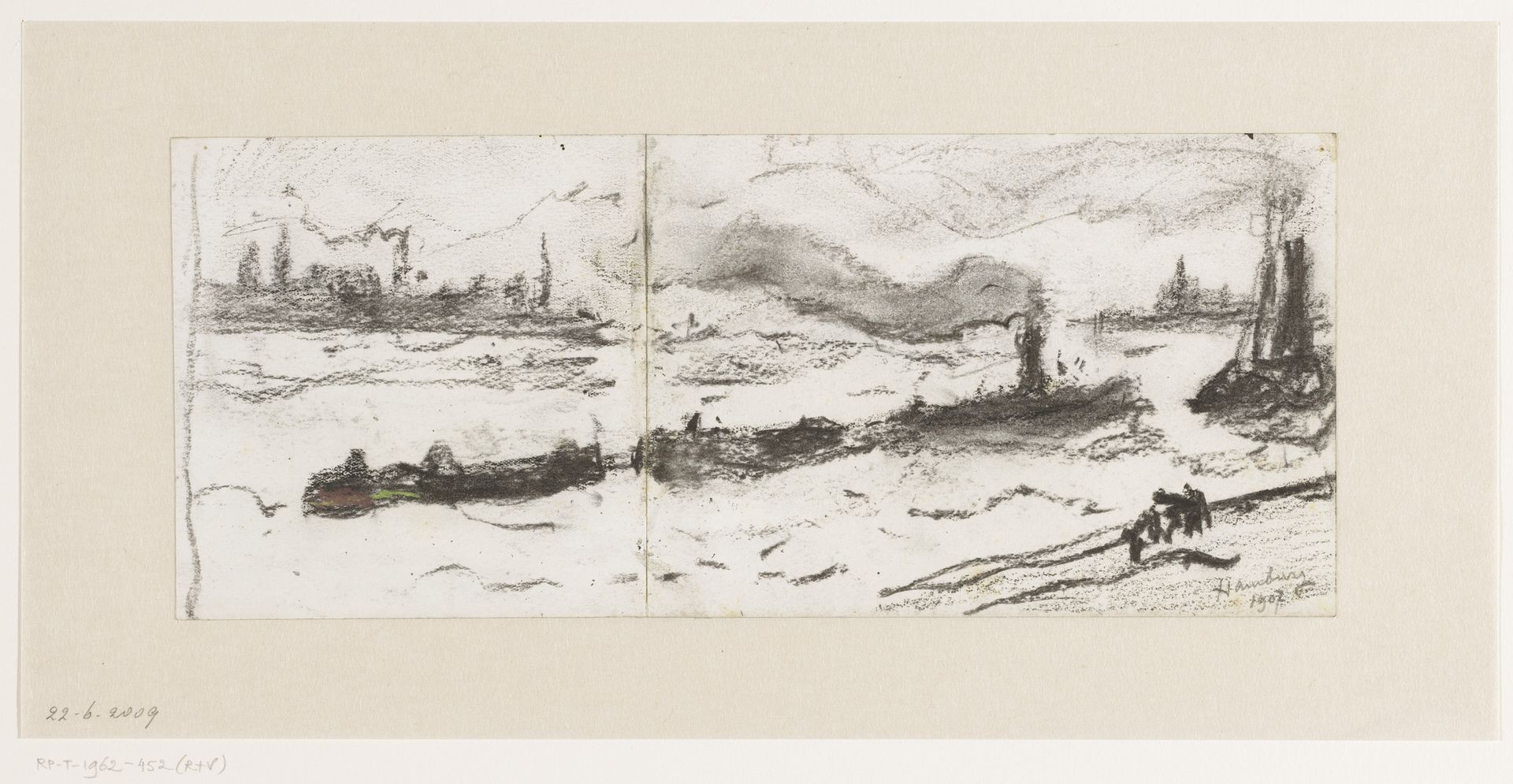 Gezicht in de haven van Hamburg met sleepboot by Carel Nicolaas Storm van 's-Gravesande