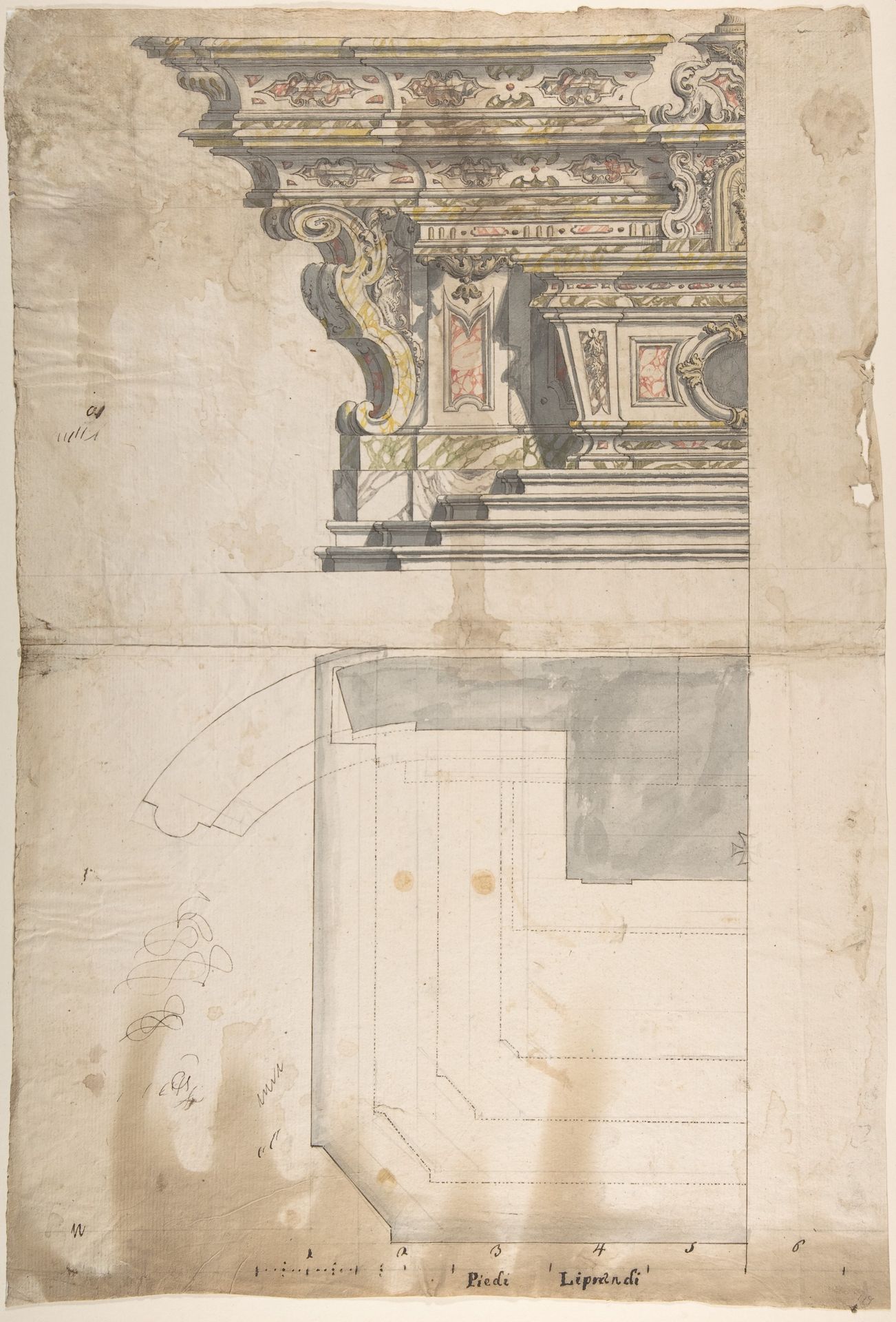 Design for one Half of an Altar: Elevation and Ground Plan by Anonymous
