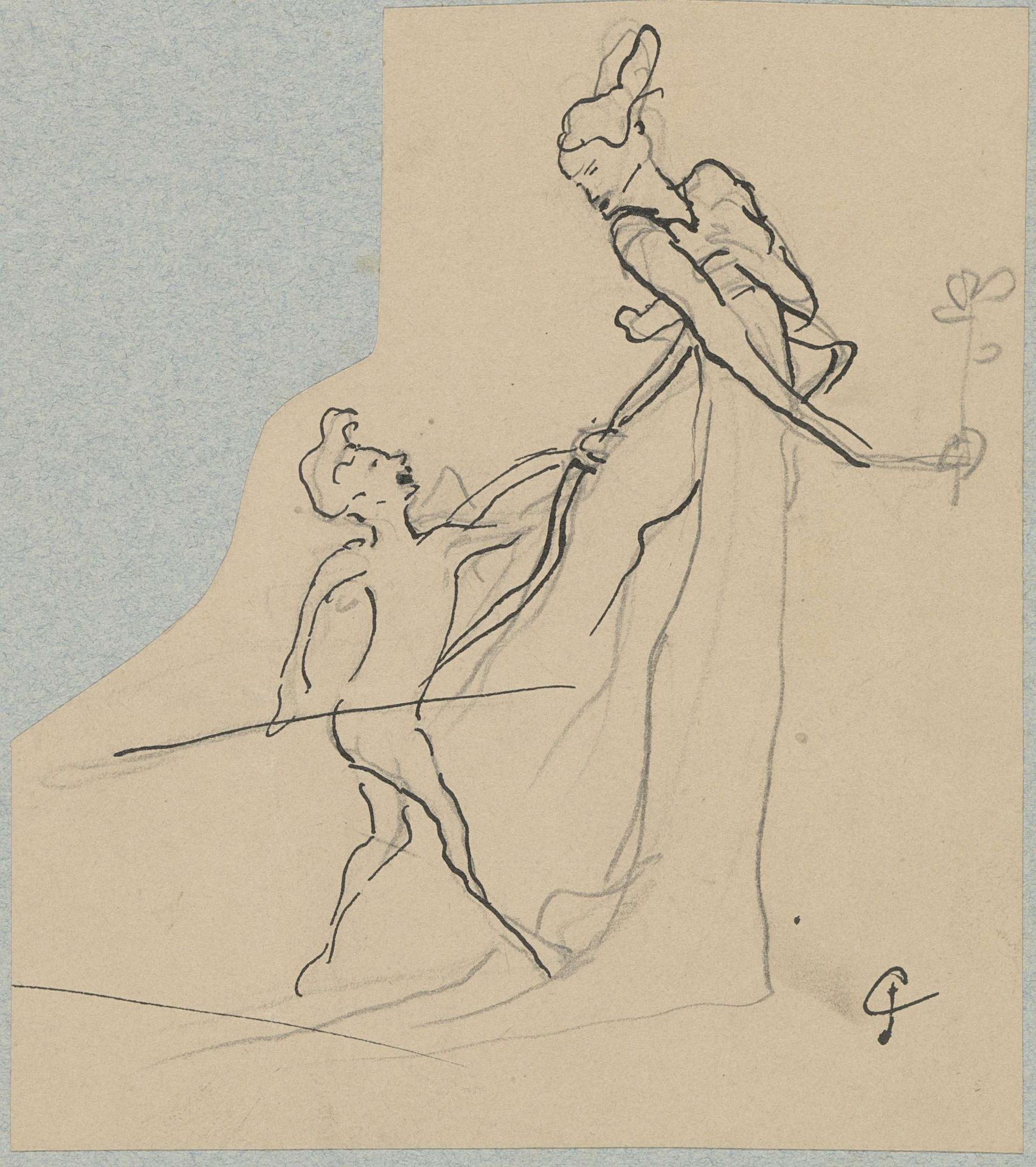 Vrouw met bloem met faun met staf by Gustave Joseph Chéret