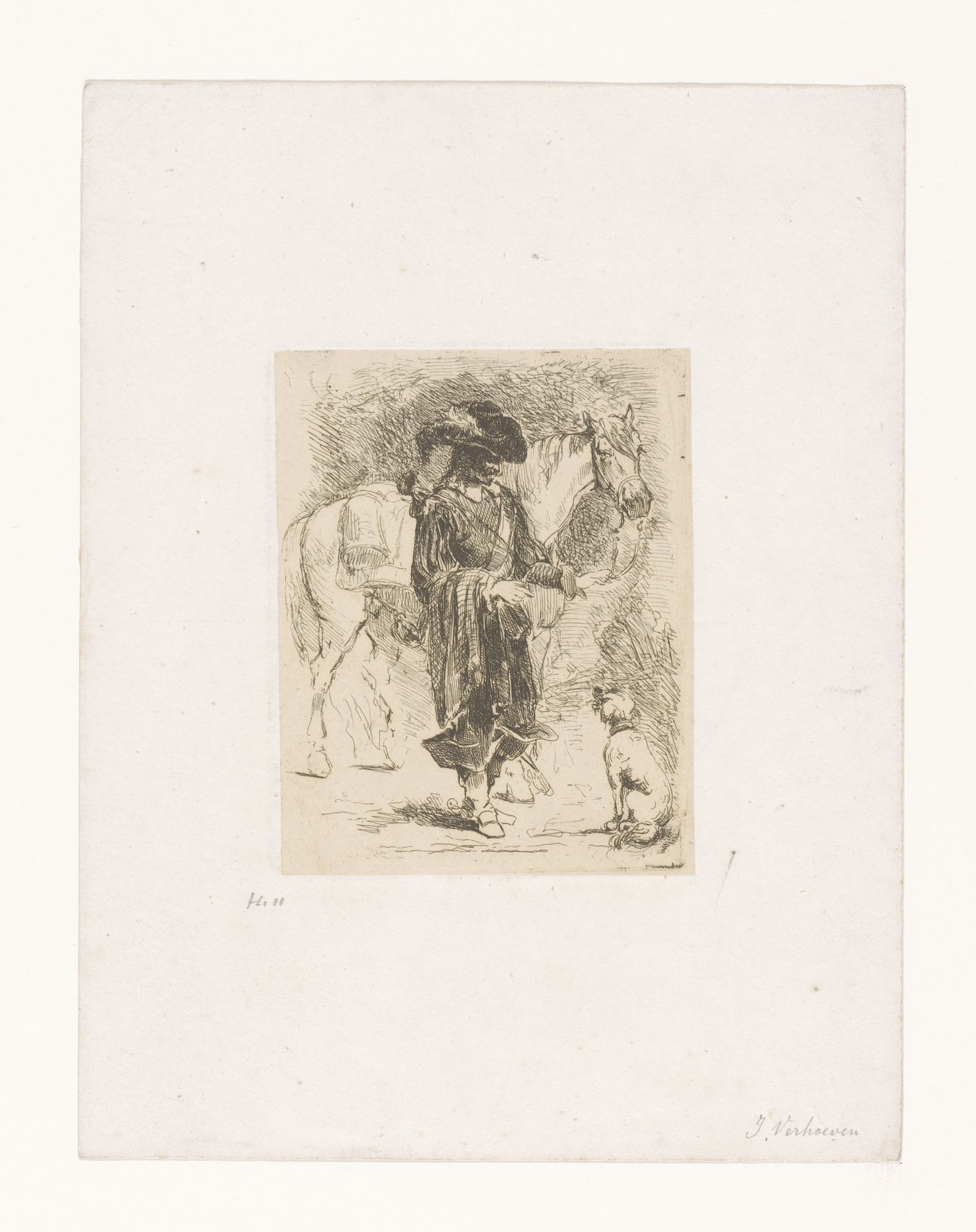 Ruiter en een hond by Adrien Joseph Verhoeven-Ball
