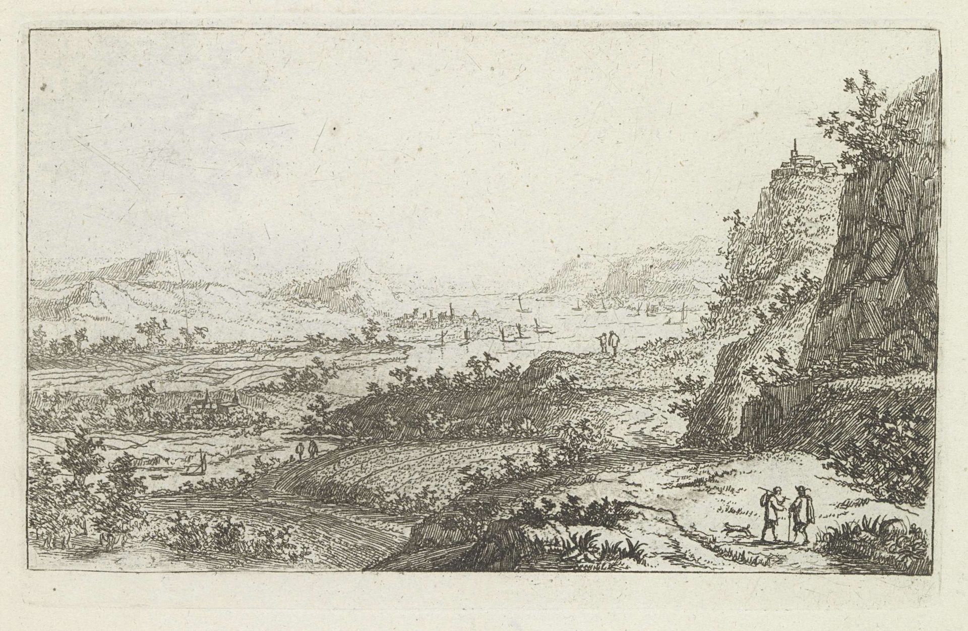Rivierlandschap met wandelaars by Jan van Almeloveen