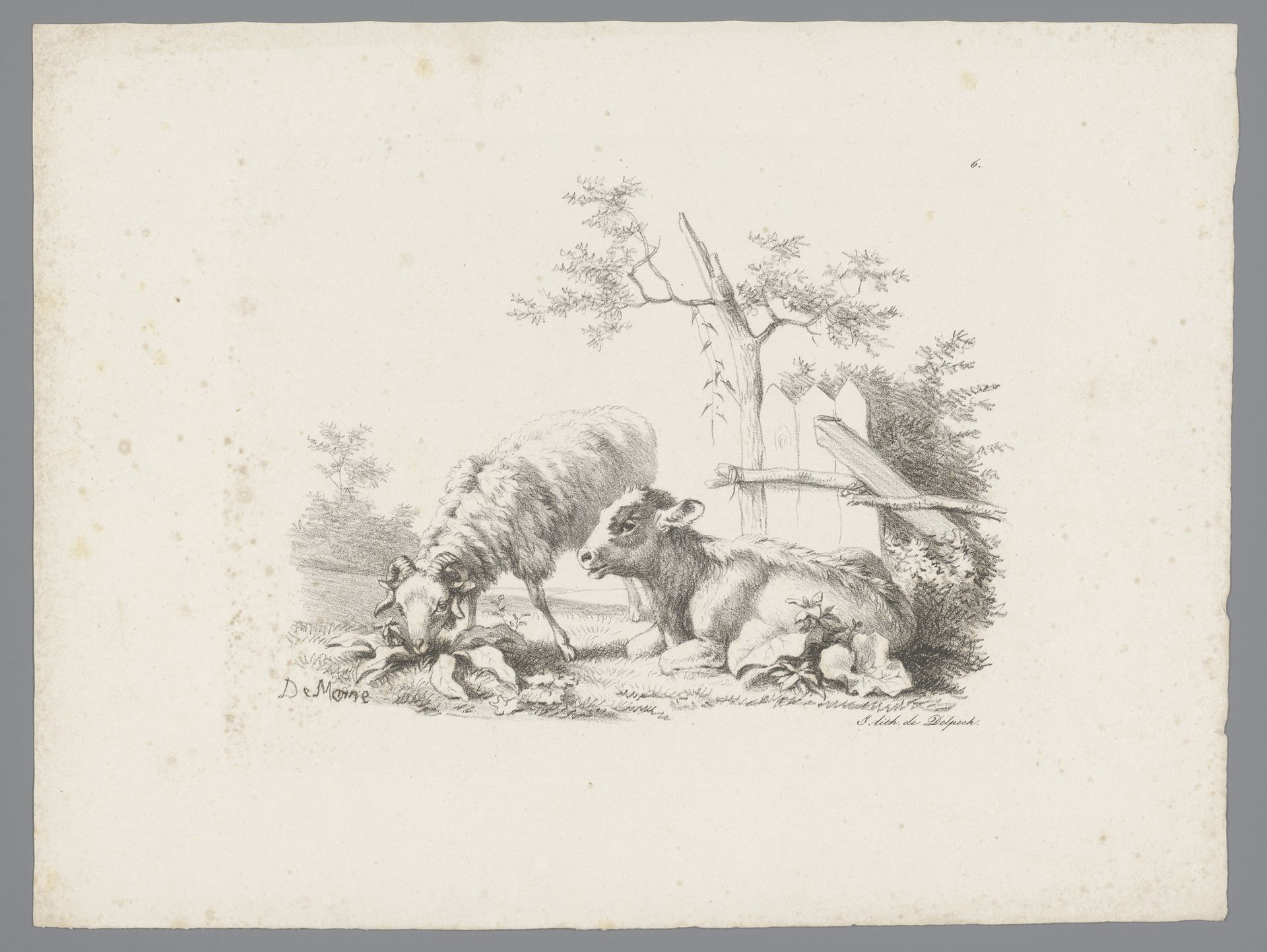 Landschap met kalf en ram by Jean Louis Demarne
