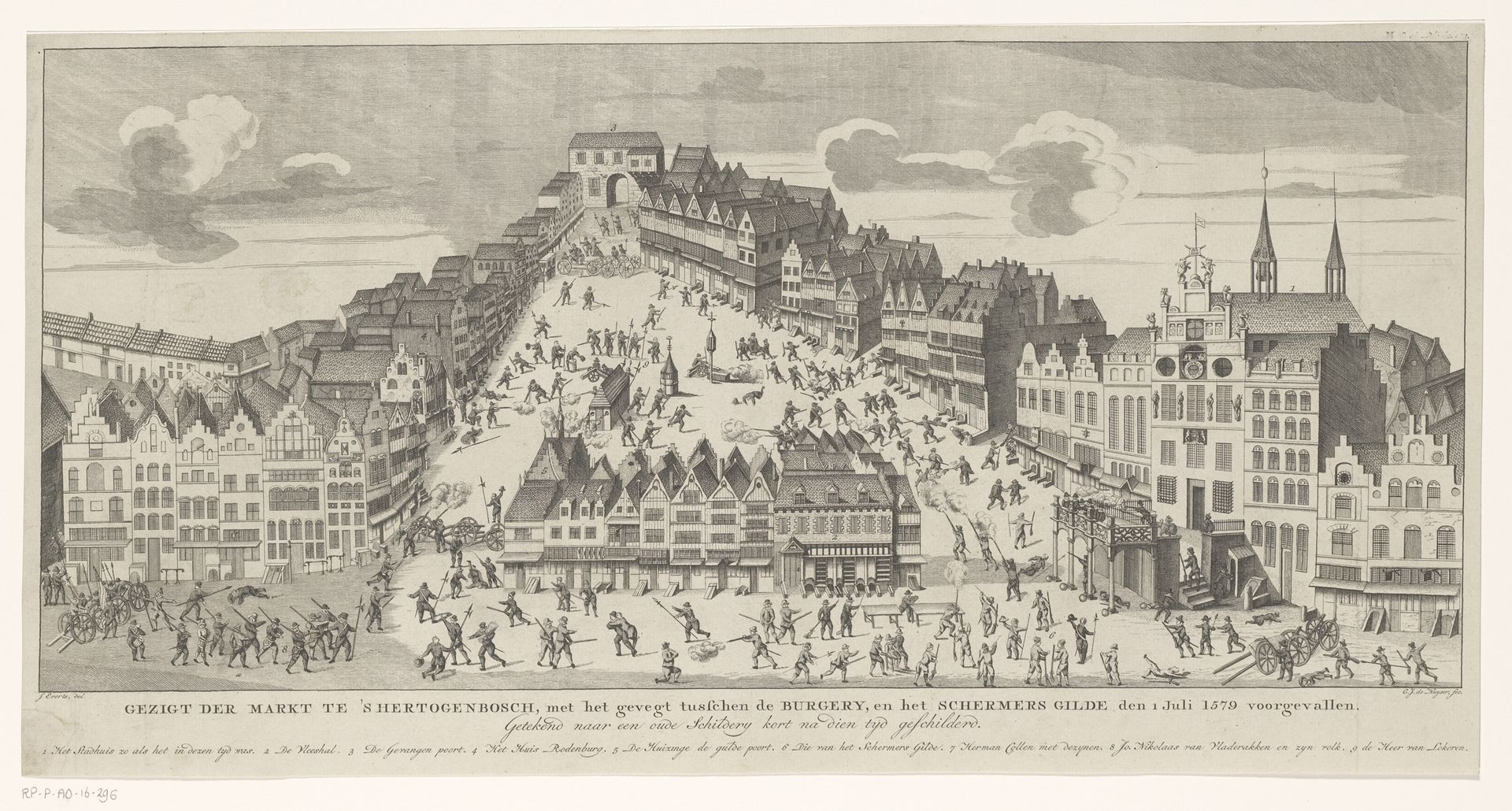 Straatgevechten te 's-Hertogenbosch tussen de bevolking en het schermersgilde, 1579 by Carel Jacob de Huyser