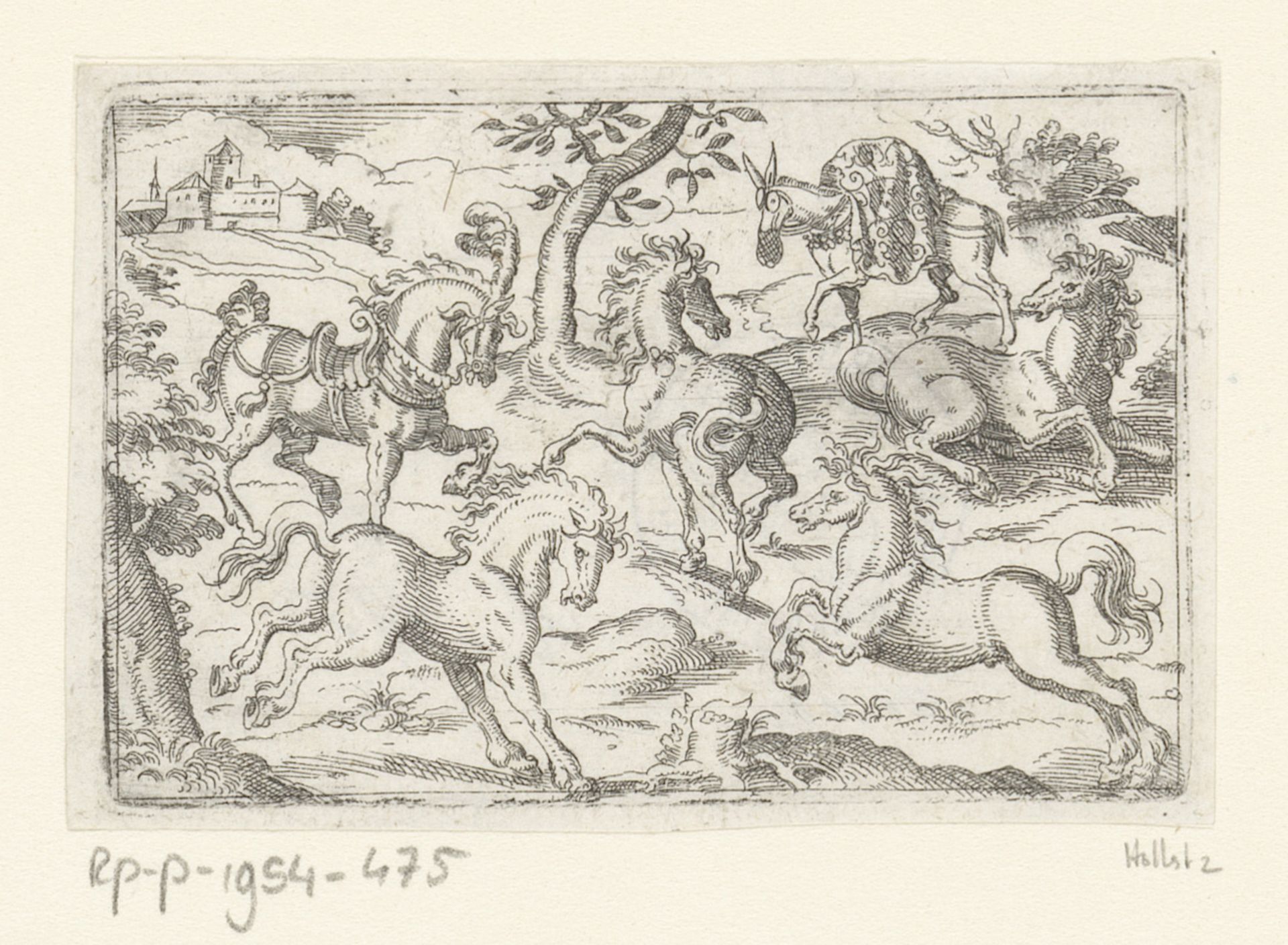 Vijf paarden en een ezel by Stephan Herman