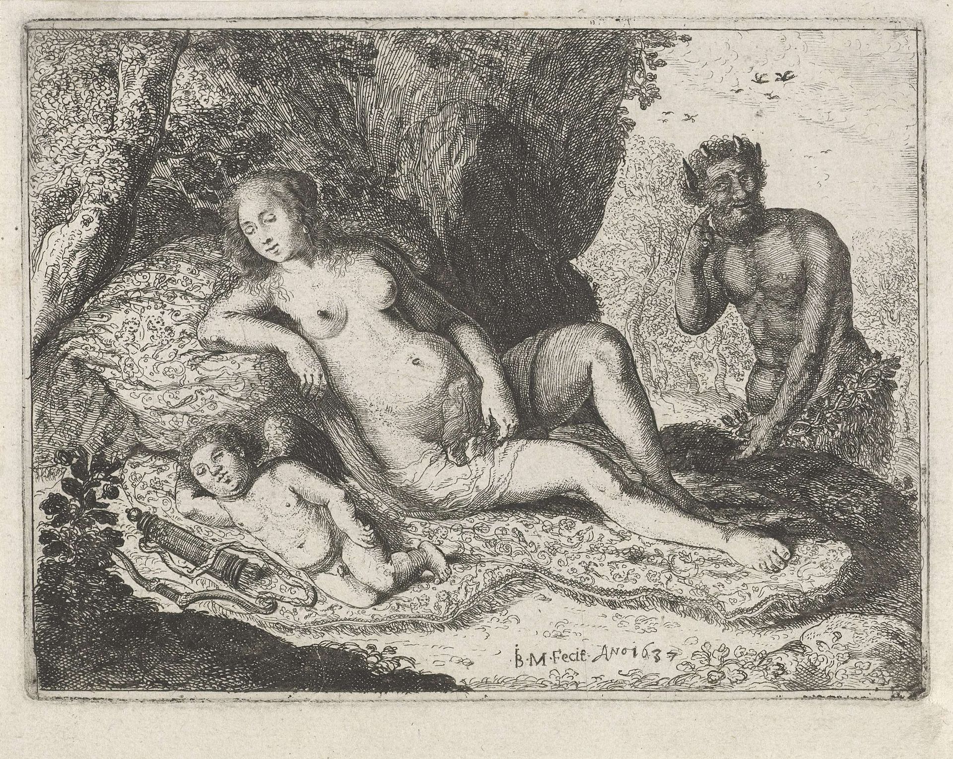 Slapende Venus bespied door een sater by Jan Barentsz. Muyckens