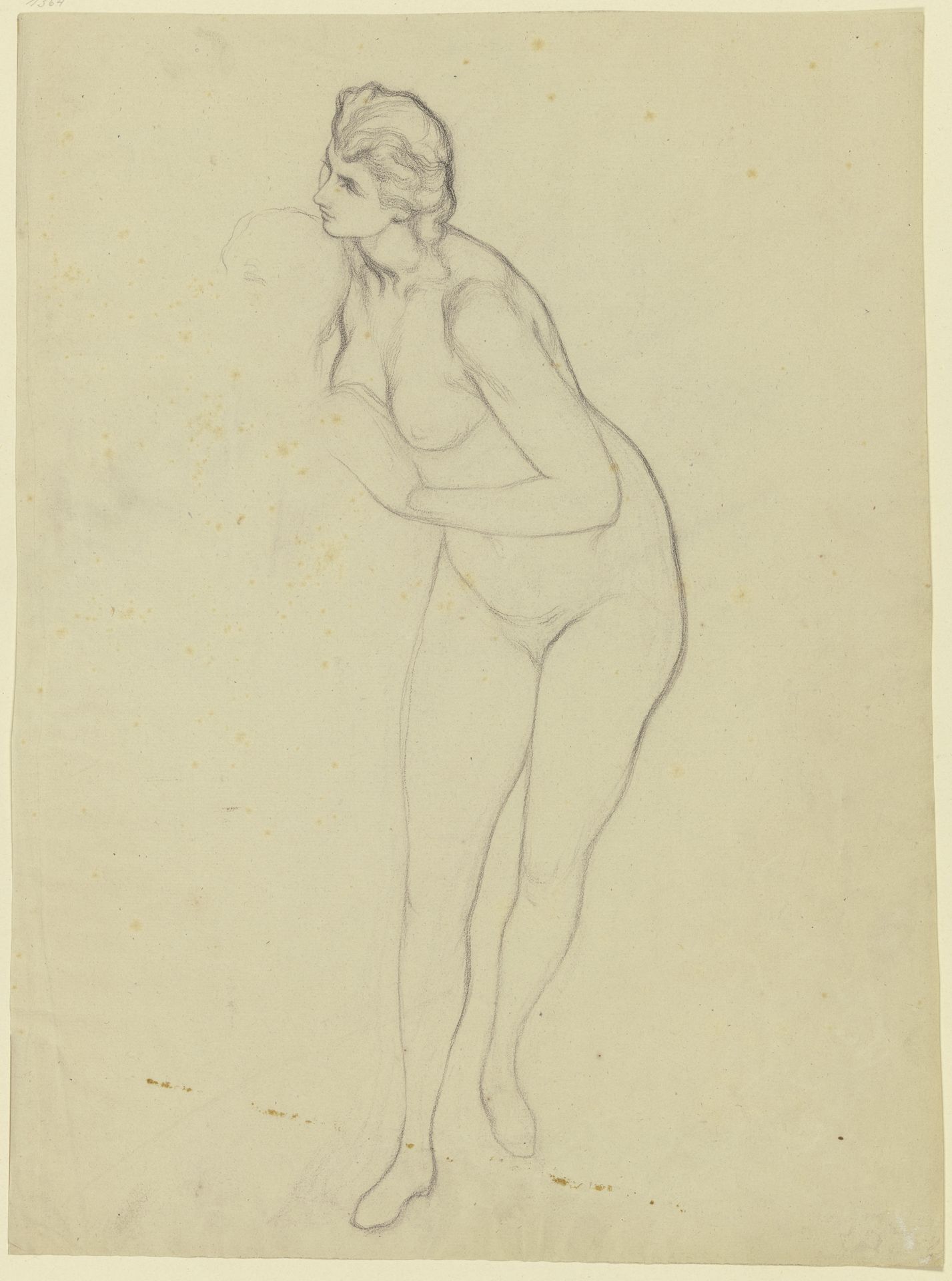 Stehende Frau als Aktfigur, aus _Ritter Hartmut von Kronberg bei dem Reformator Oecolampadius in Basel_ by Victor Müller