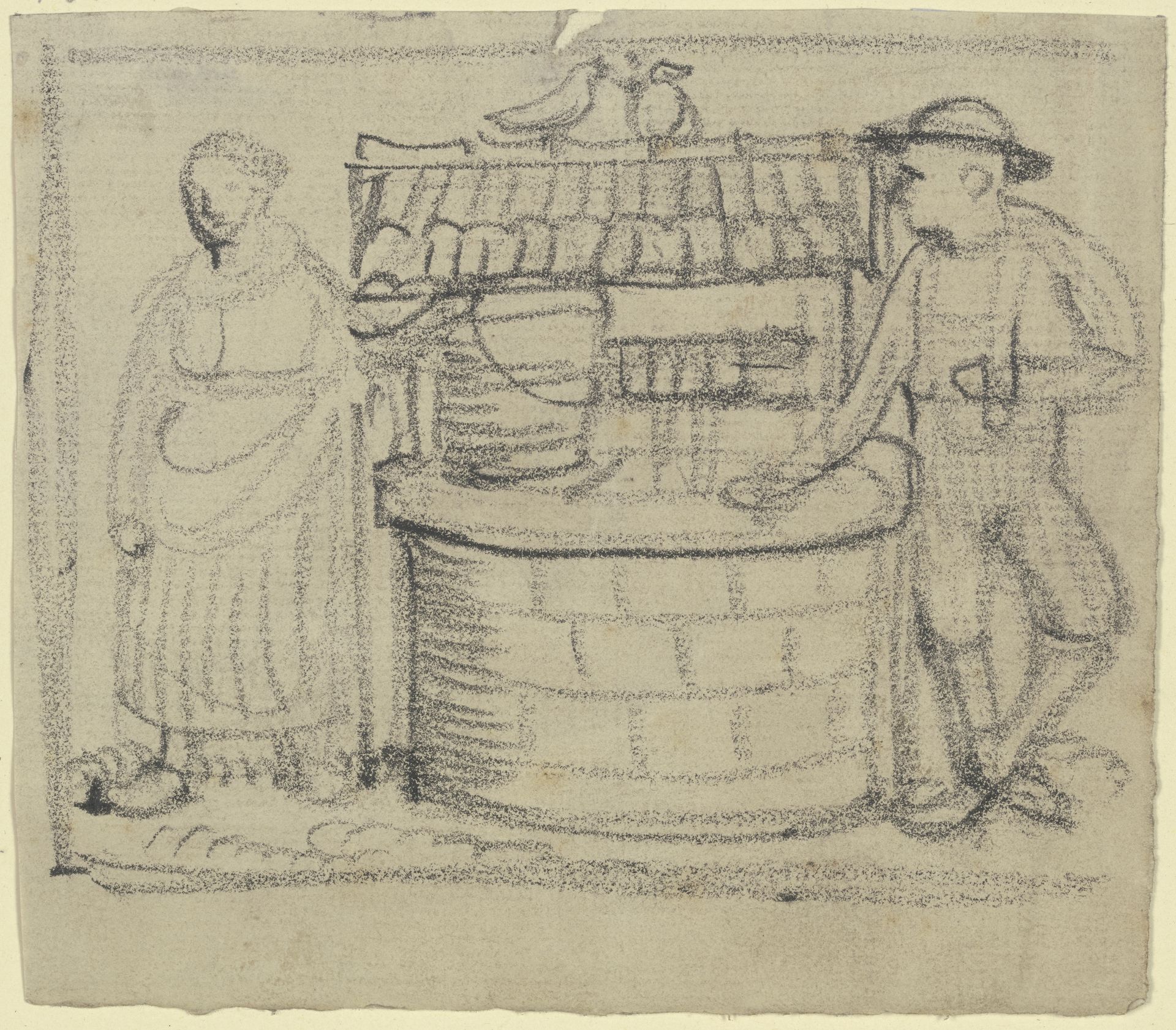 Servant and maid at the well by Fritz Boehle