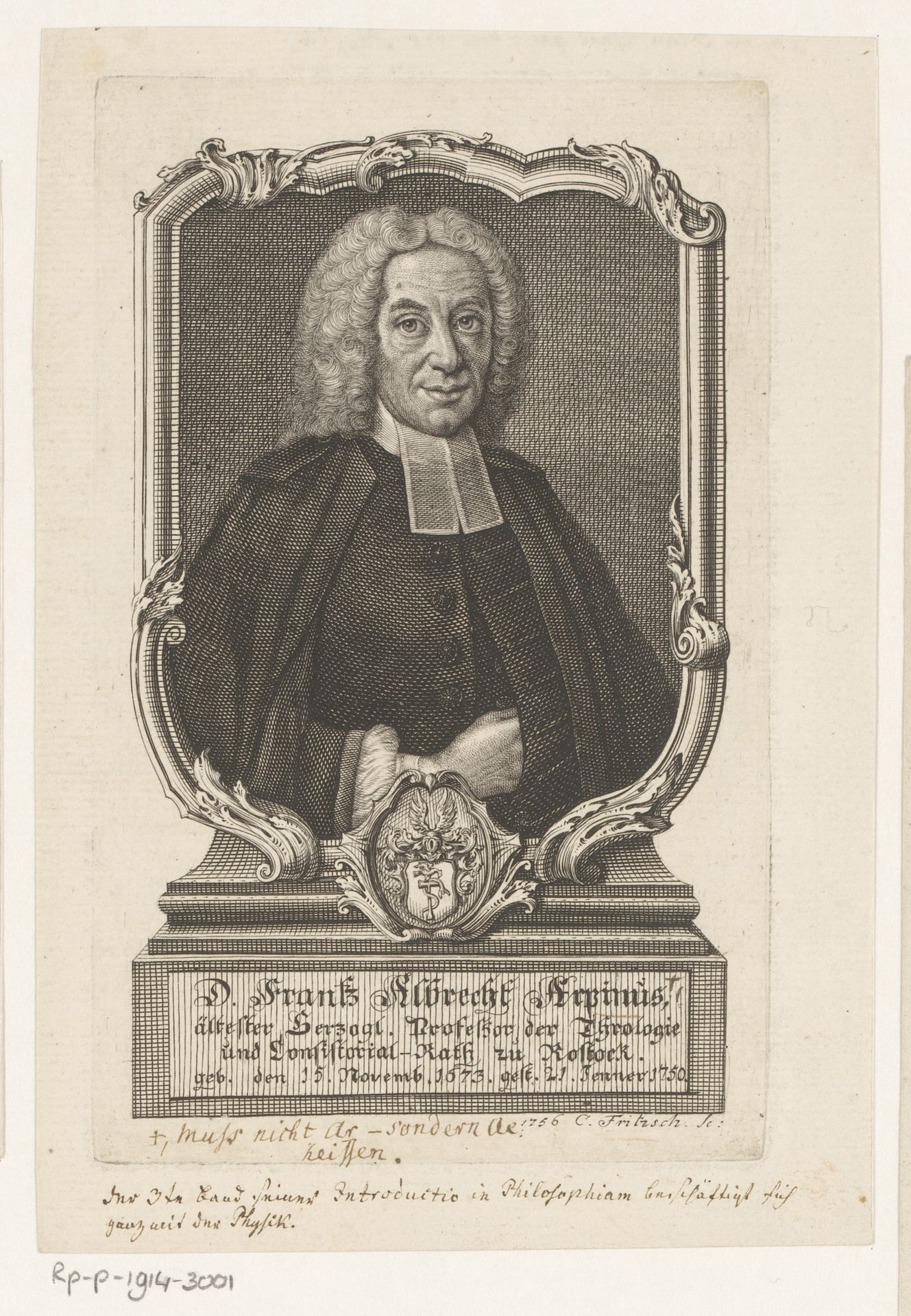 Portret van Franz Albert Aepinus by Christian Fritzsch