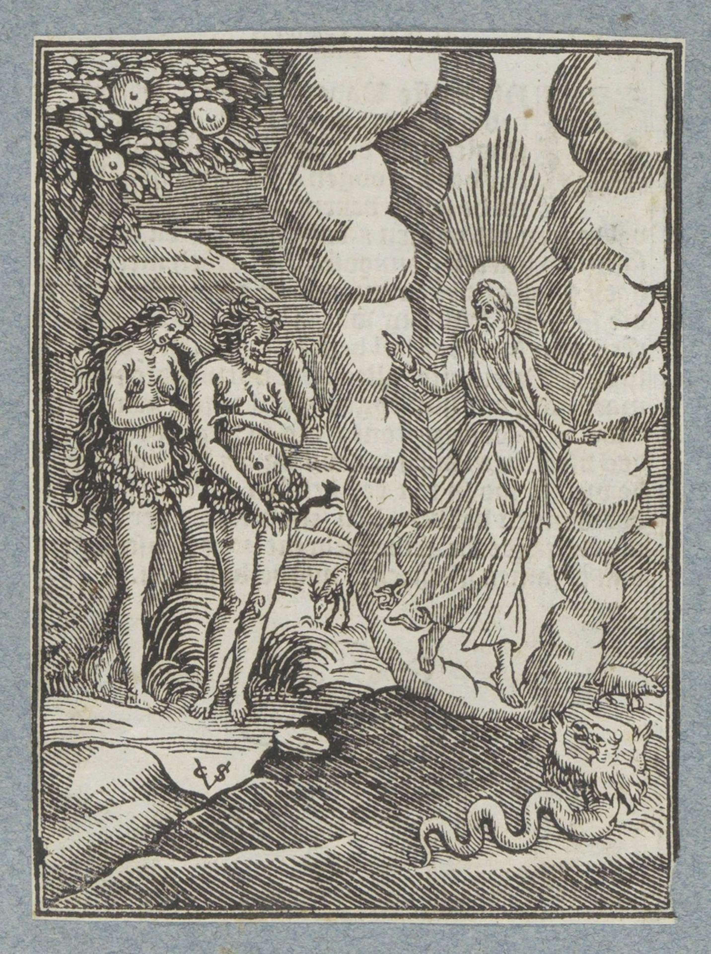 Adam en Eva schamen zich voor hun naaktheid by Christoffel van (II) Sichem