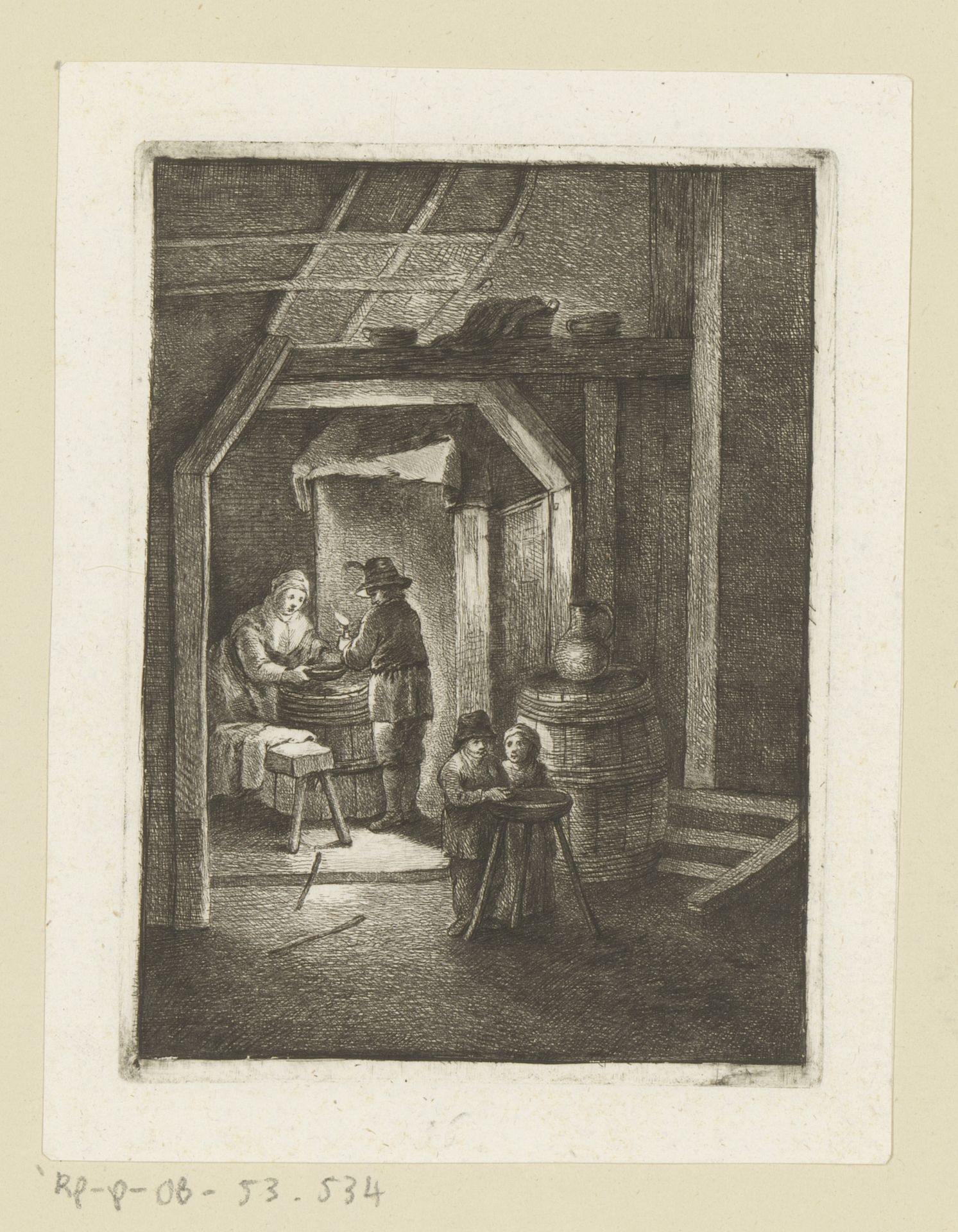 Boeren interieur met man, vrouw en kinderen by Johann Andreas Benjamin Nothnagel