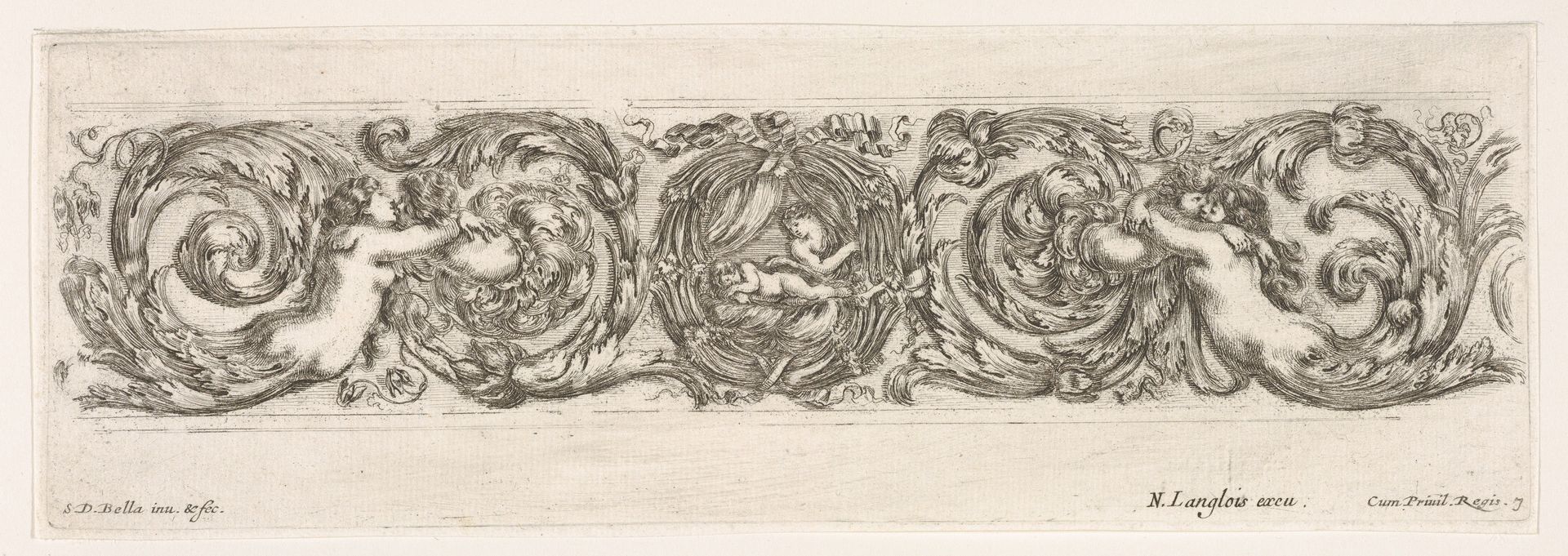Design for a Frieze with Acanthus Scrolls with the Theme of Love, Plate 7 from: 'Decorative friezes and foliage' (Ornamenti di fregi e fogliami) by Stefano della Bella