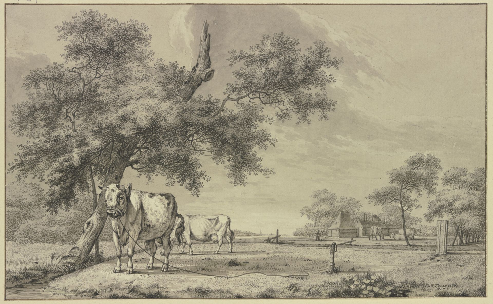 Landscape with Tethered Bull by Bernhard Heinrich Thier