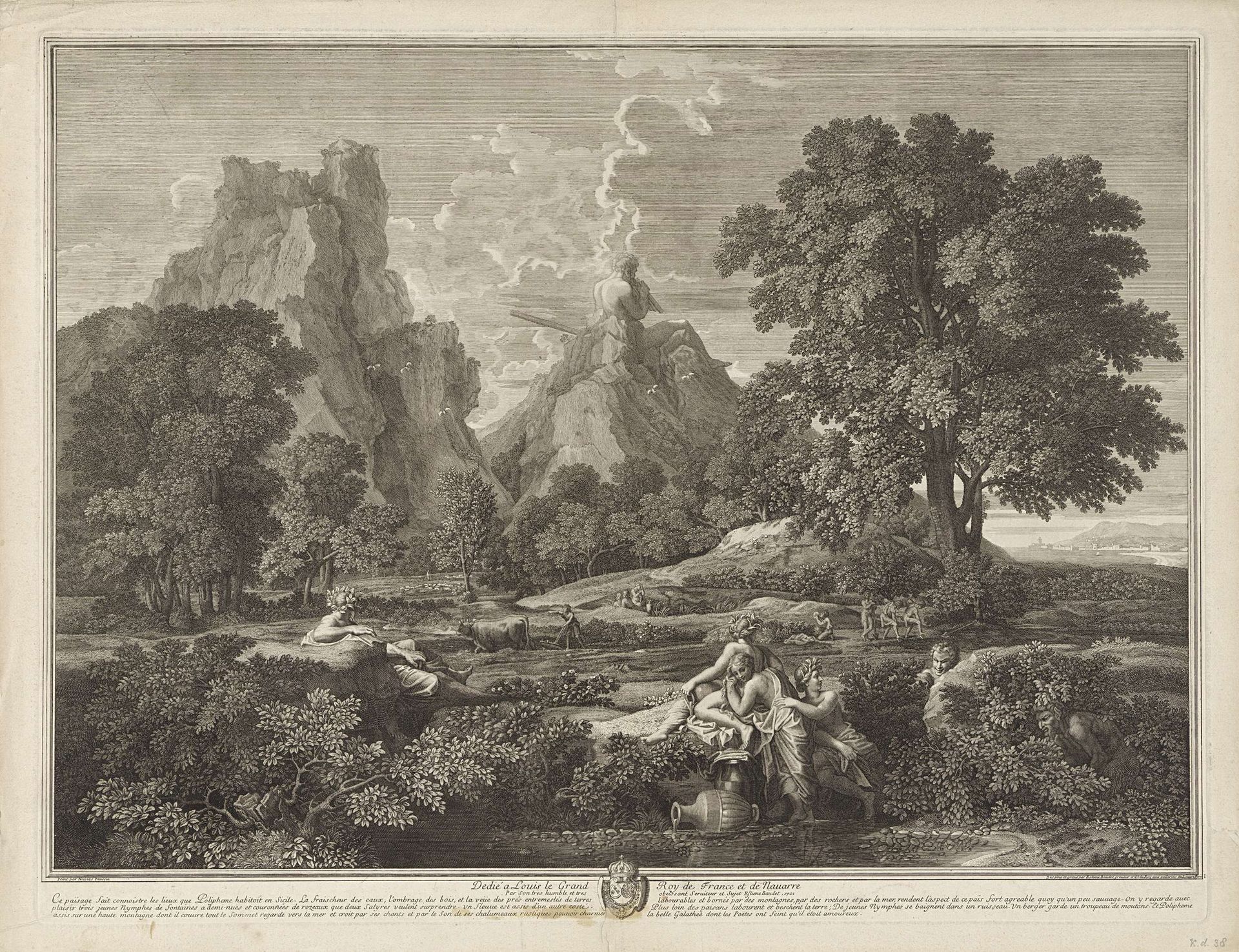 Landschap met Polyphemus, nimfen en faunen by Etienne Baudet