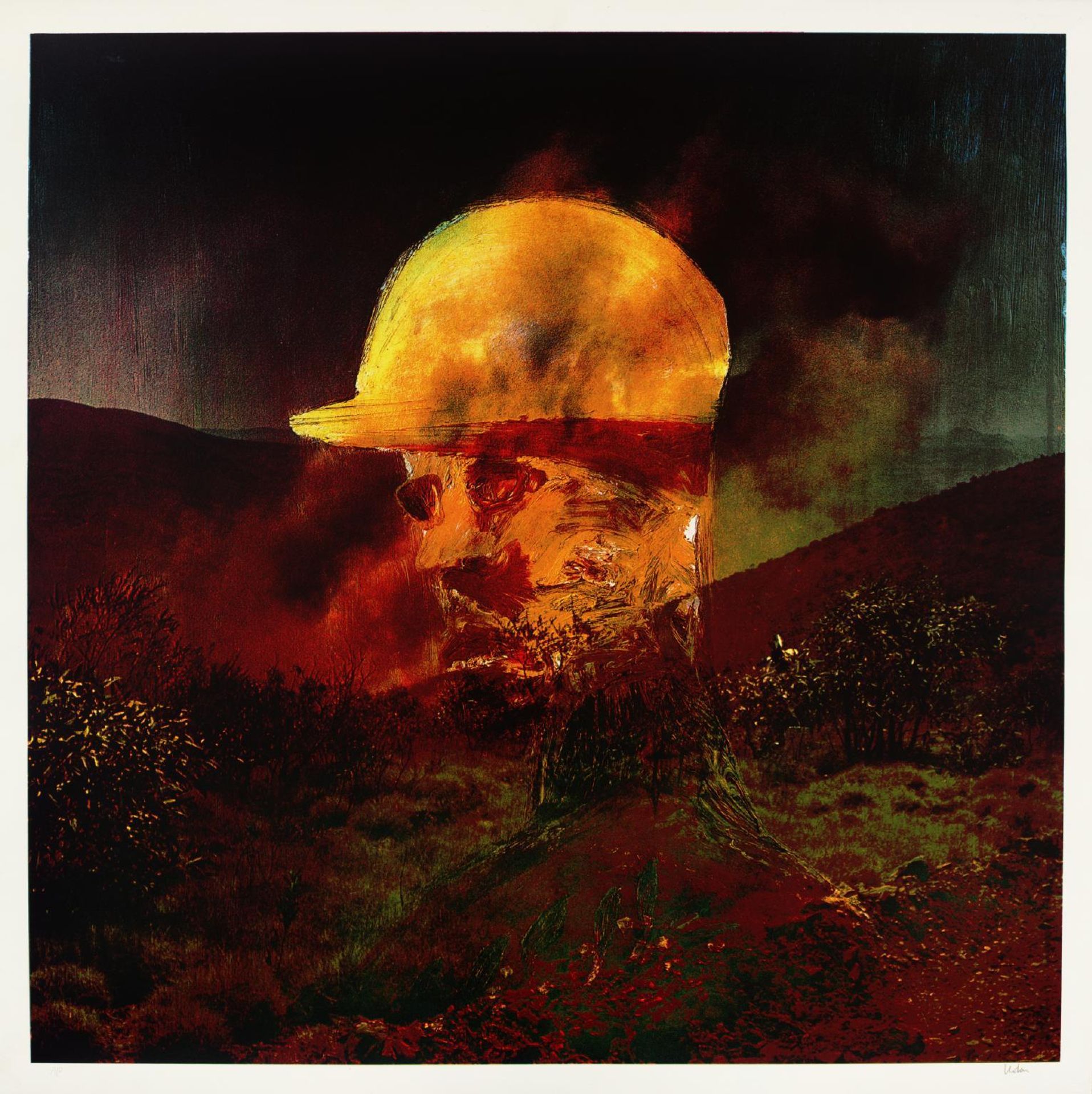 Landscape - Miner/Yellow Helmet by  Sir Sidney Nolan