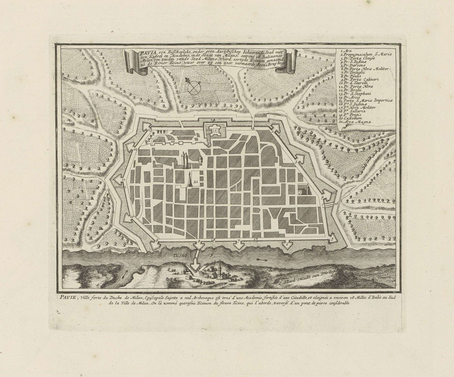 Plattegrond van Pavia by Abraham Allard
