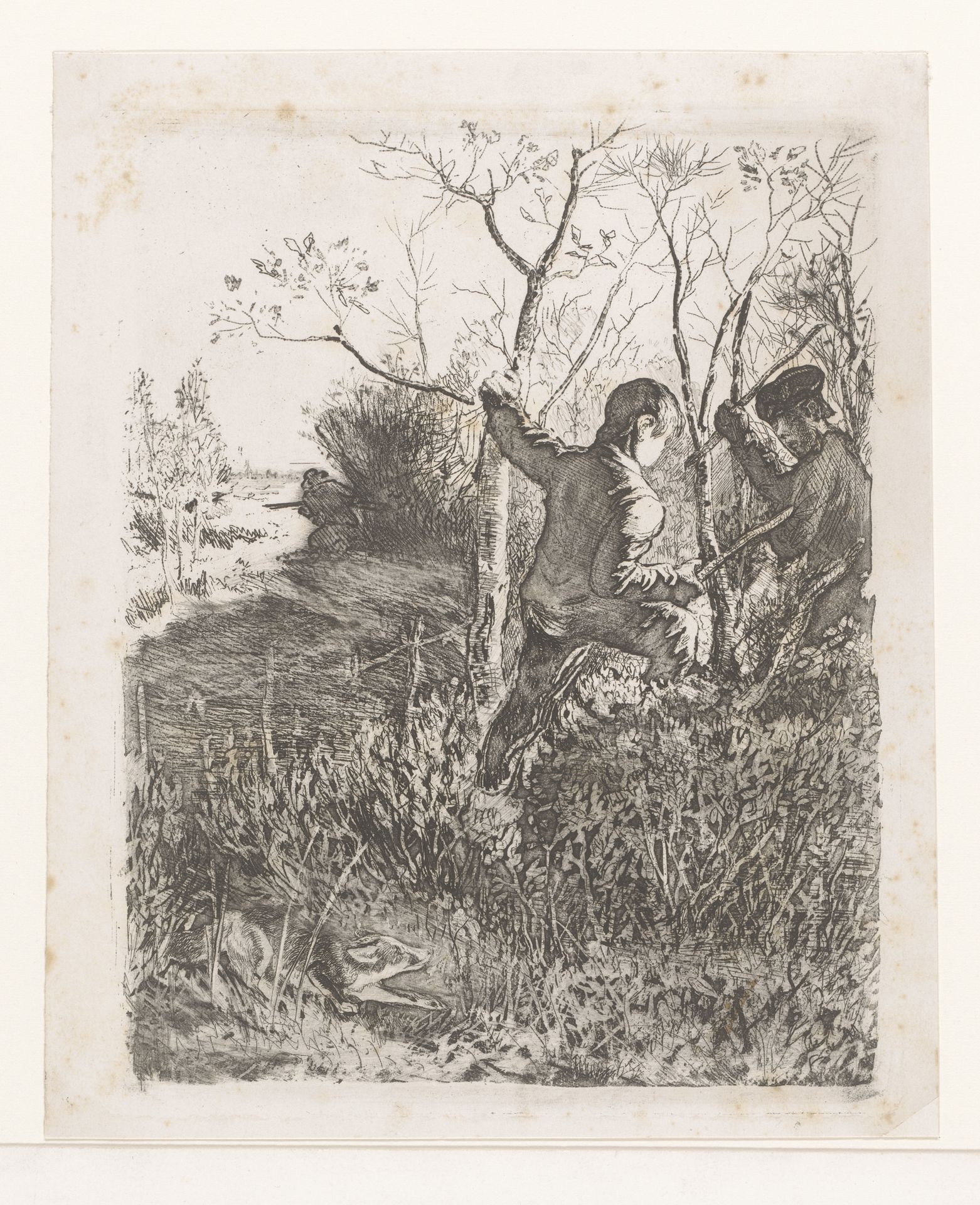 Landschap met jager en twee vechtende jongens by Charles Verlat