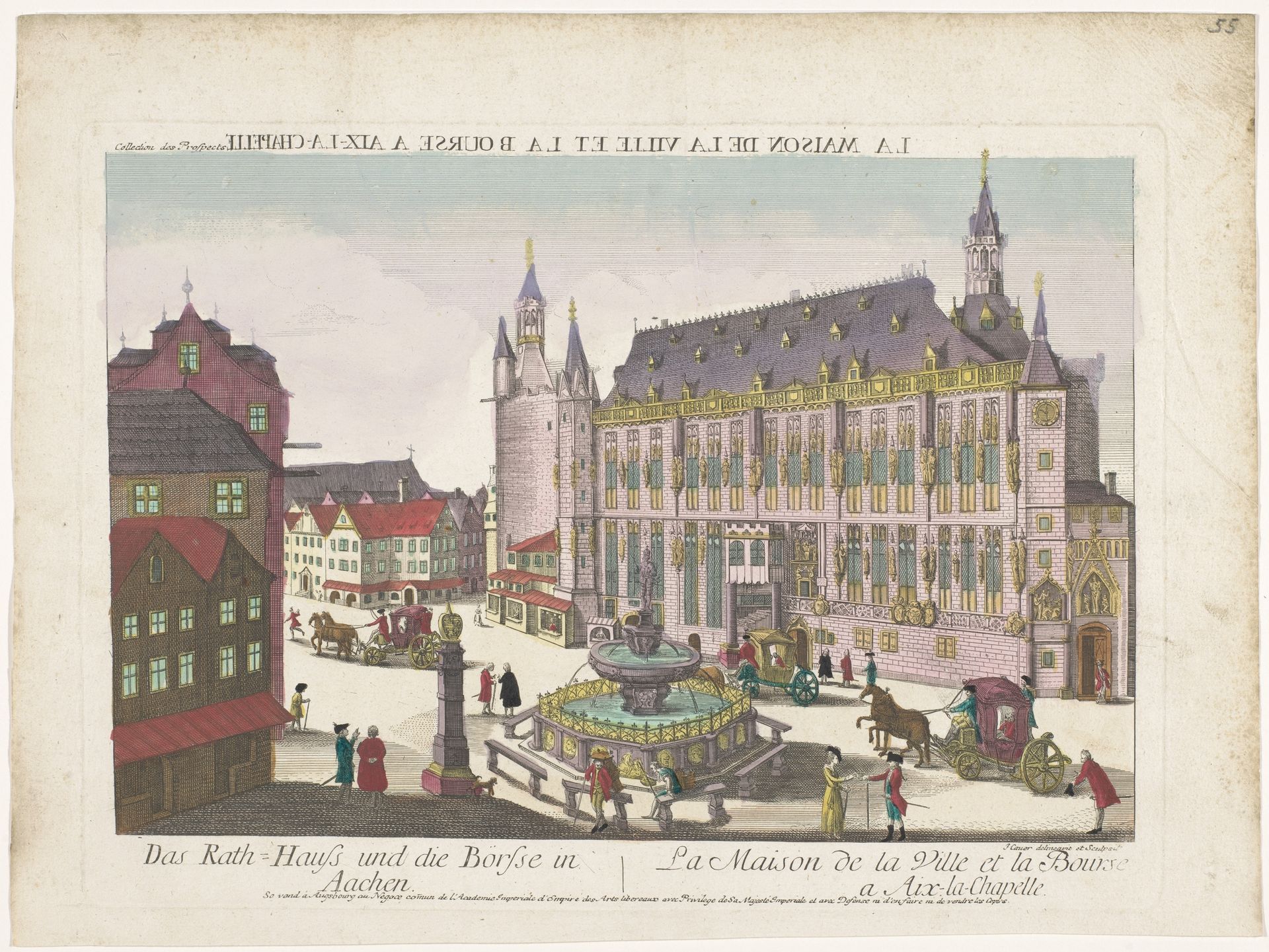 Gezicht op het Stadhuis en de Beurs te Aken by Kaiserlich Franziskische Akademie