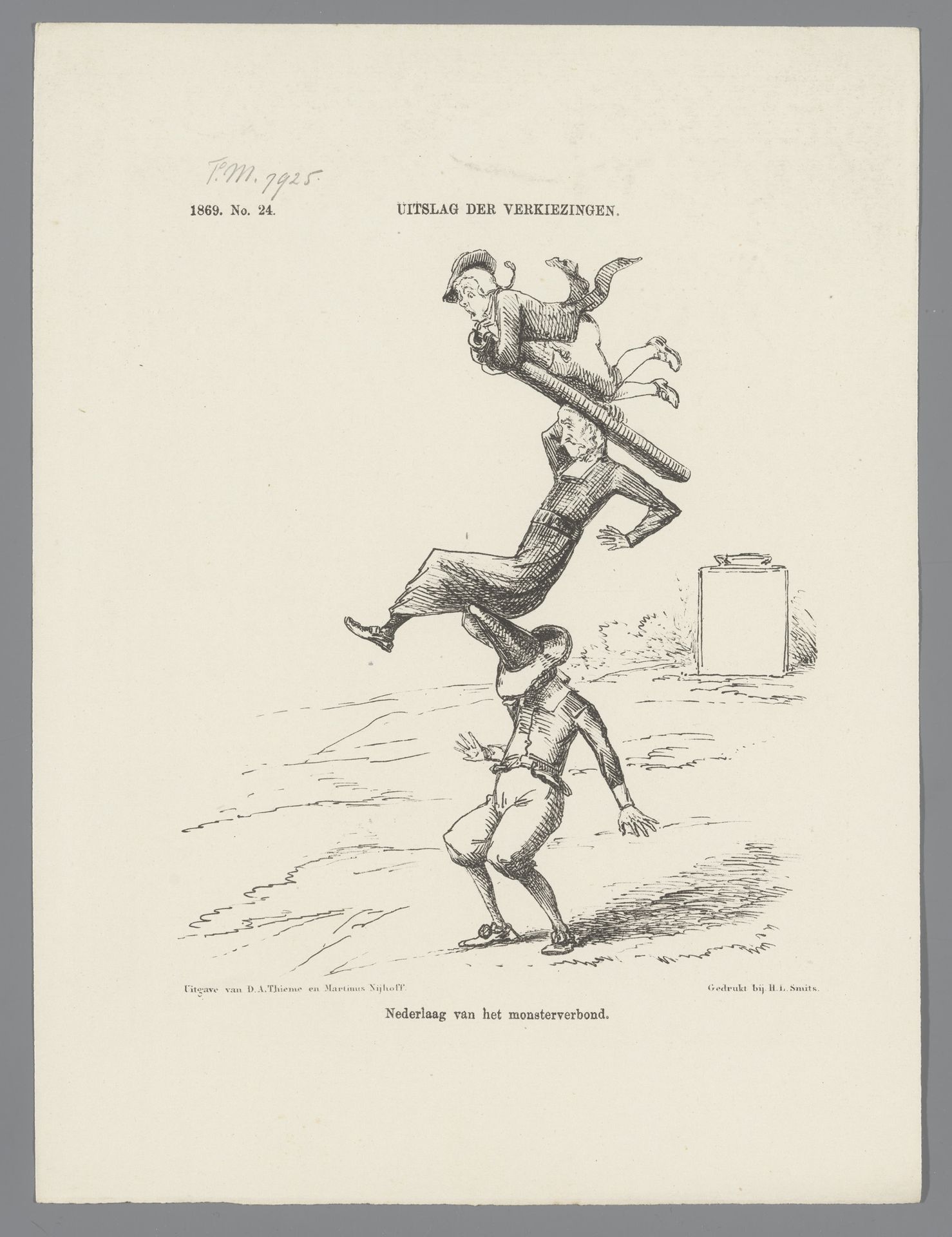 Spotprent op de nederlaag van de antirevolutionairen bij de verkiezingen, 1869 by Johan Michaël Schmidt Crans