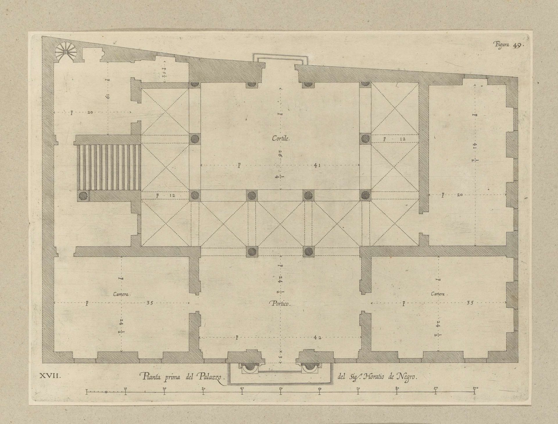 Plattegrond van de begane grond van het Palazzo Ambrogio Di Negro te Genua by Nicolaes Ryckmans