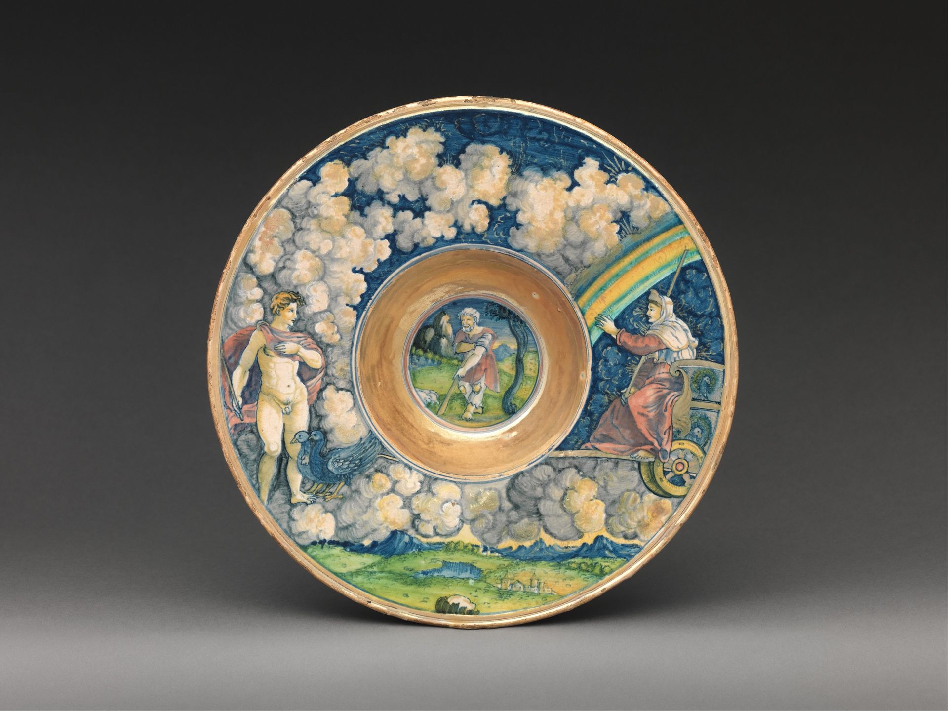 Wide-rimmed bowl with figures from Virgil's Aeneid by Maestro Giorgio Andreoli
