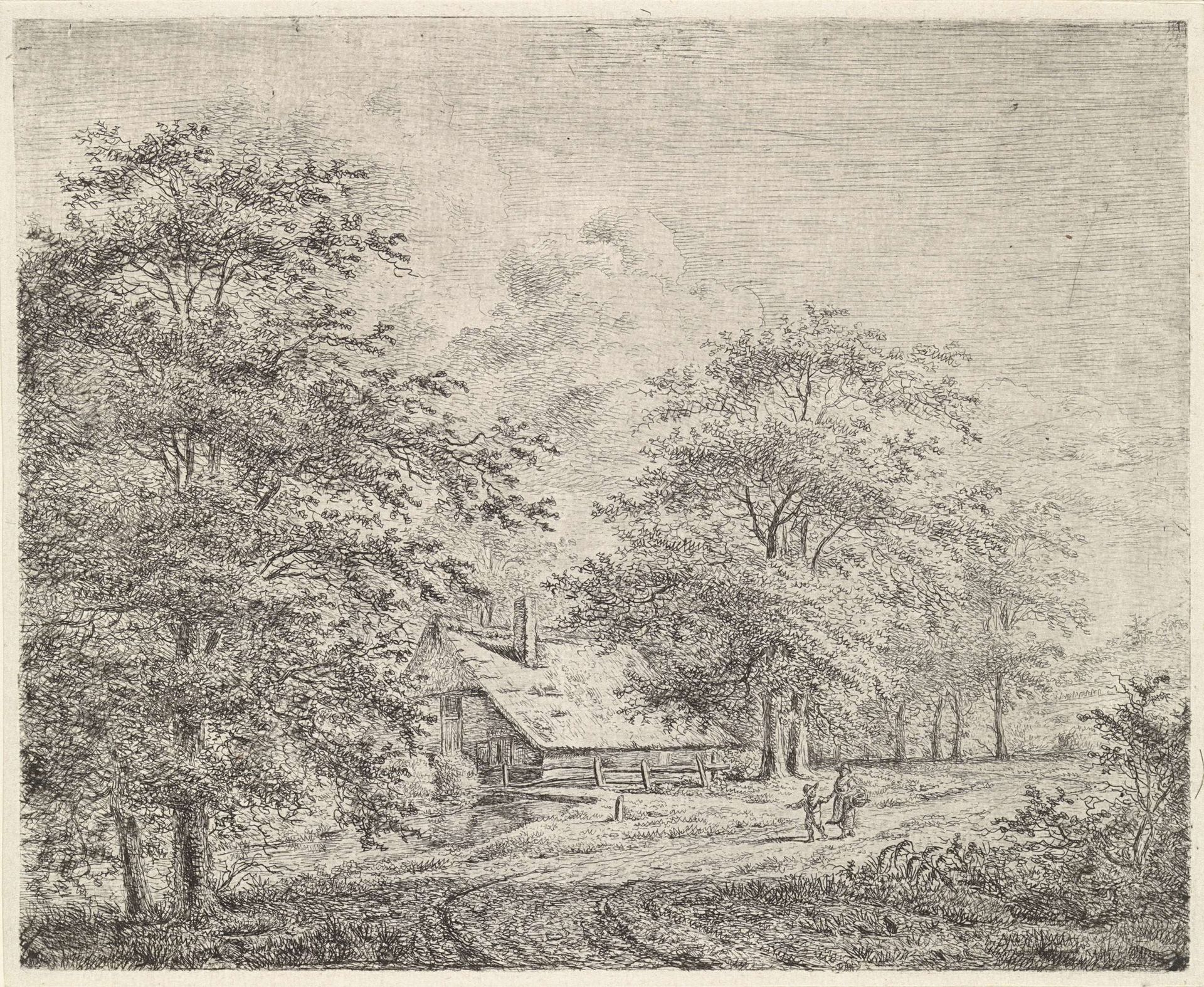 Bosrijk landschap met vrouw en kind by Pieter Janson