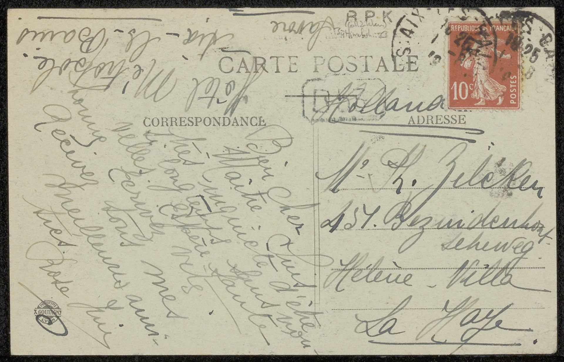 Prentbriefkaart aan Philip Zilcken by Rose Imel