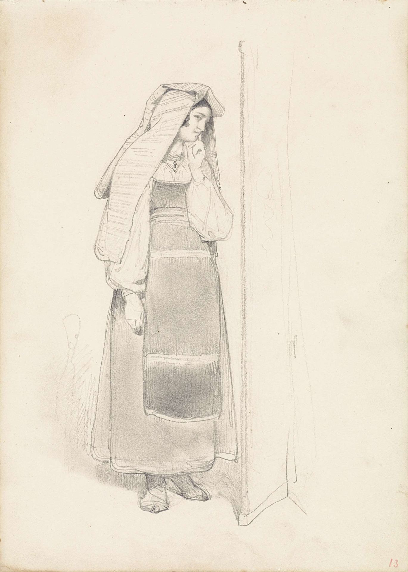 Staand meisje met de hand aan het hoofd by Johan Hendrik Koelman