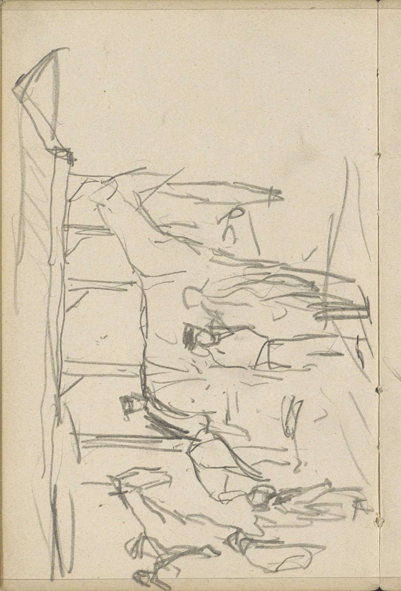 Figuren en paarden bij een overkapping of travalje by George Hendrik Breitner