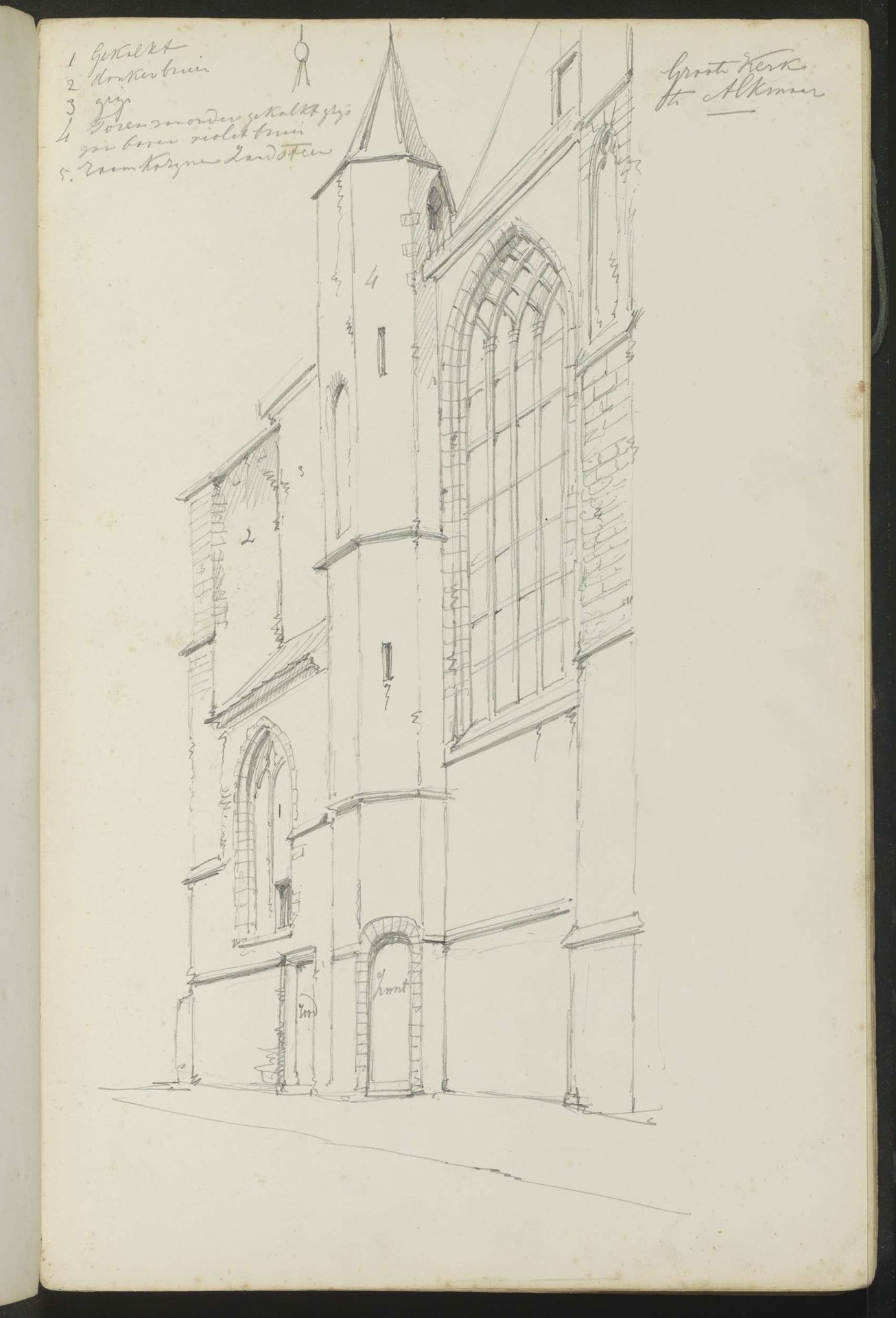 Gezicht op één van de torens van de Grote of Sint-Laurenskerk te Alkmaar by Willem Koekkoek