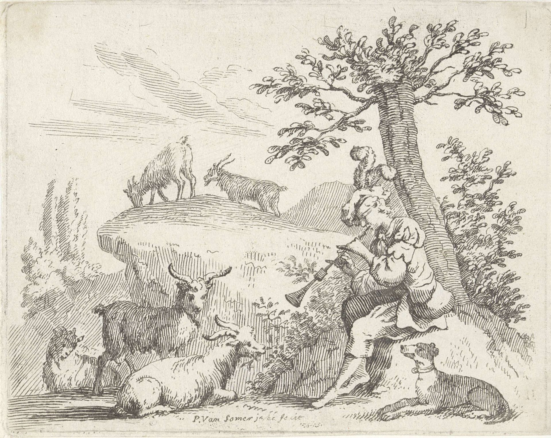 Klarinetspelende herder by Paul van (II) Somer