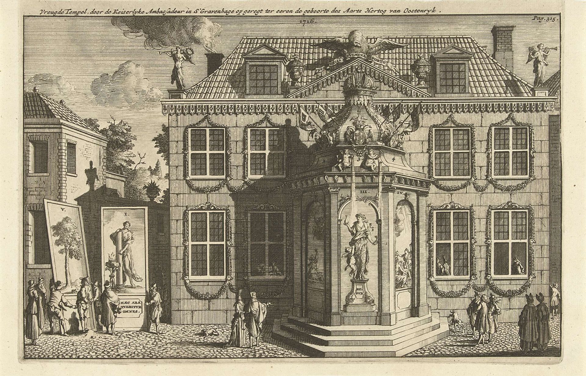 Tempel opgericht voor het huis van de keizerlijke ambassadeur te Den Haag ter ere van de geboorte van aartshertog Leopold Johan, 1716 by Anonymous