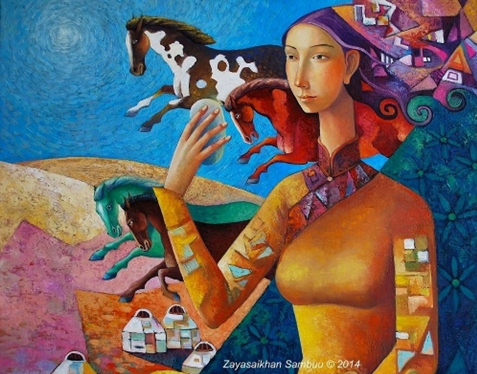Herd of Horses and Woman by Zaya