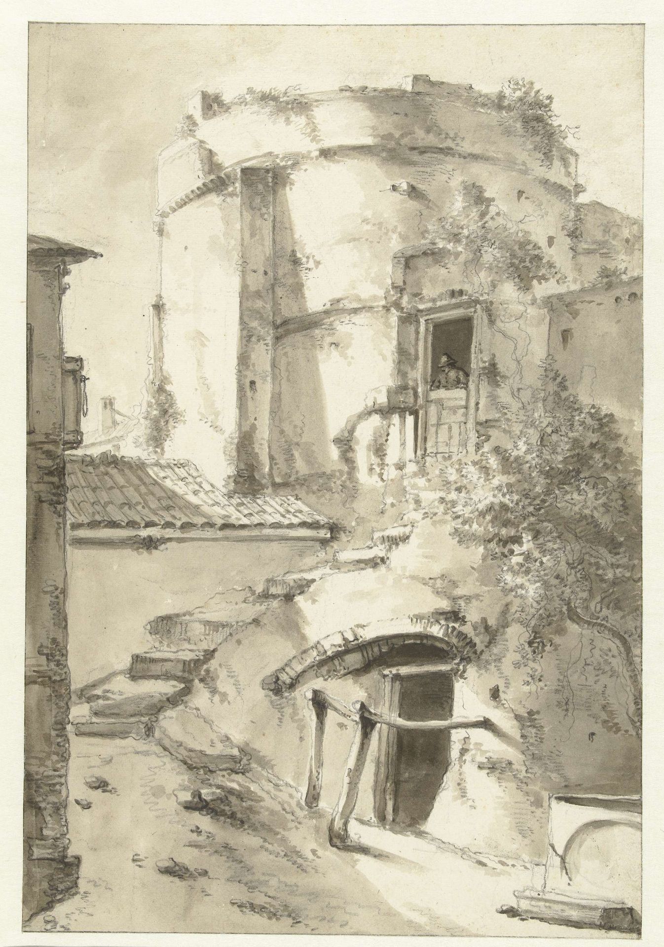 Wachttoren met aangrenzende gebouwen by Jan Asselijn