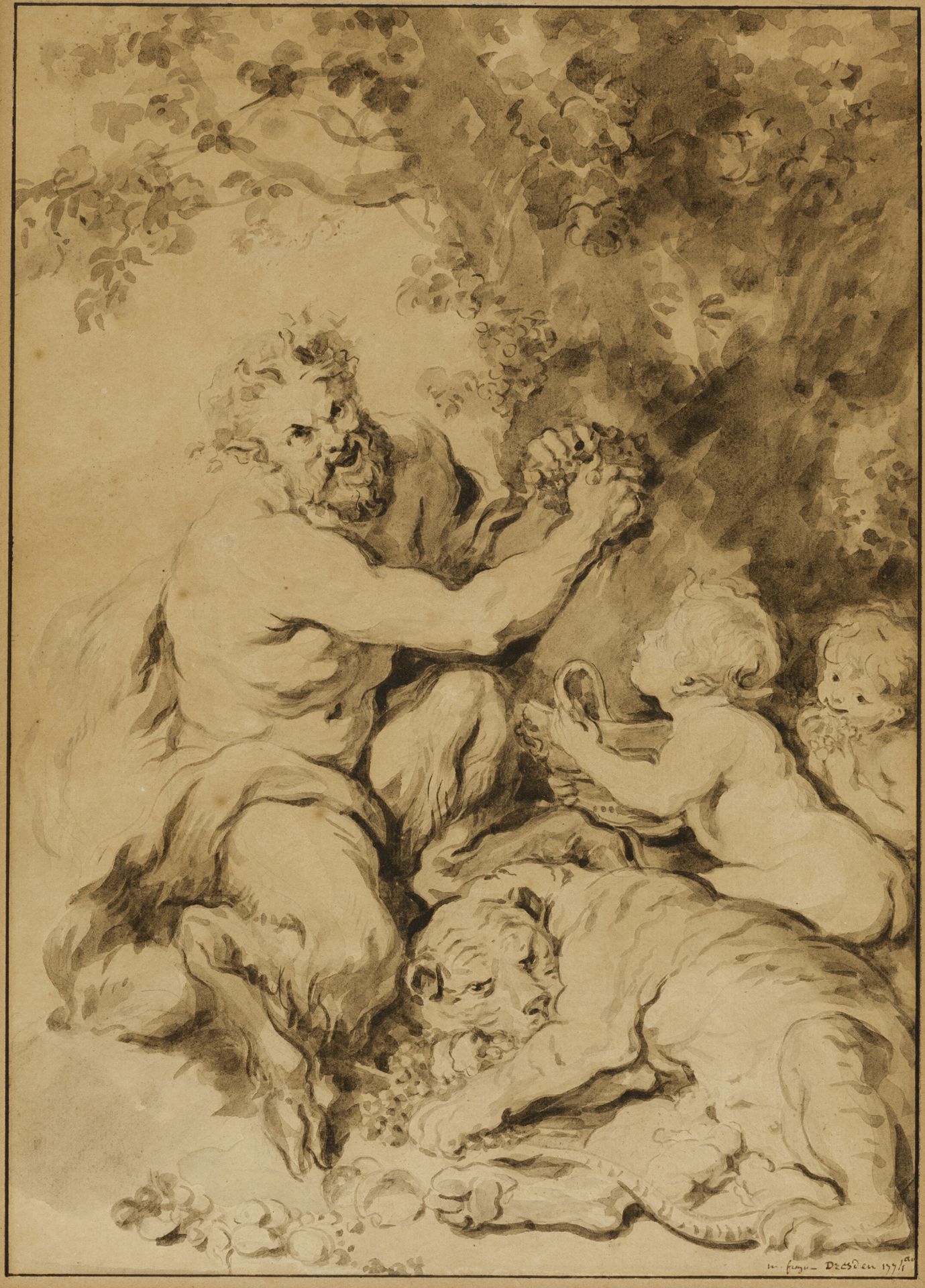 Satyr Pressing Grapes Beside a Tiger by Jean-Honoré Fragonard