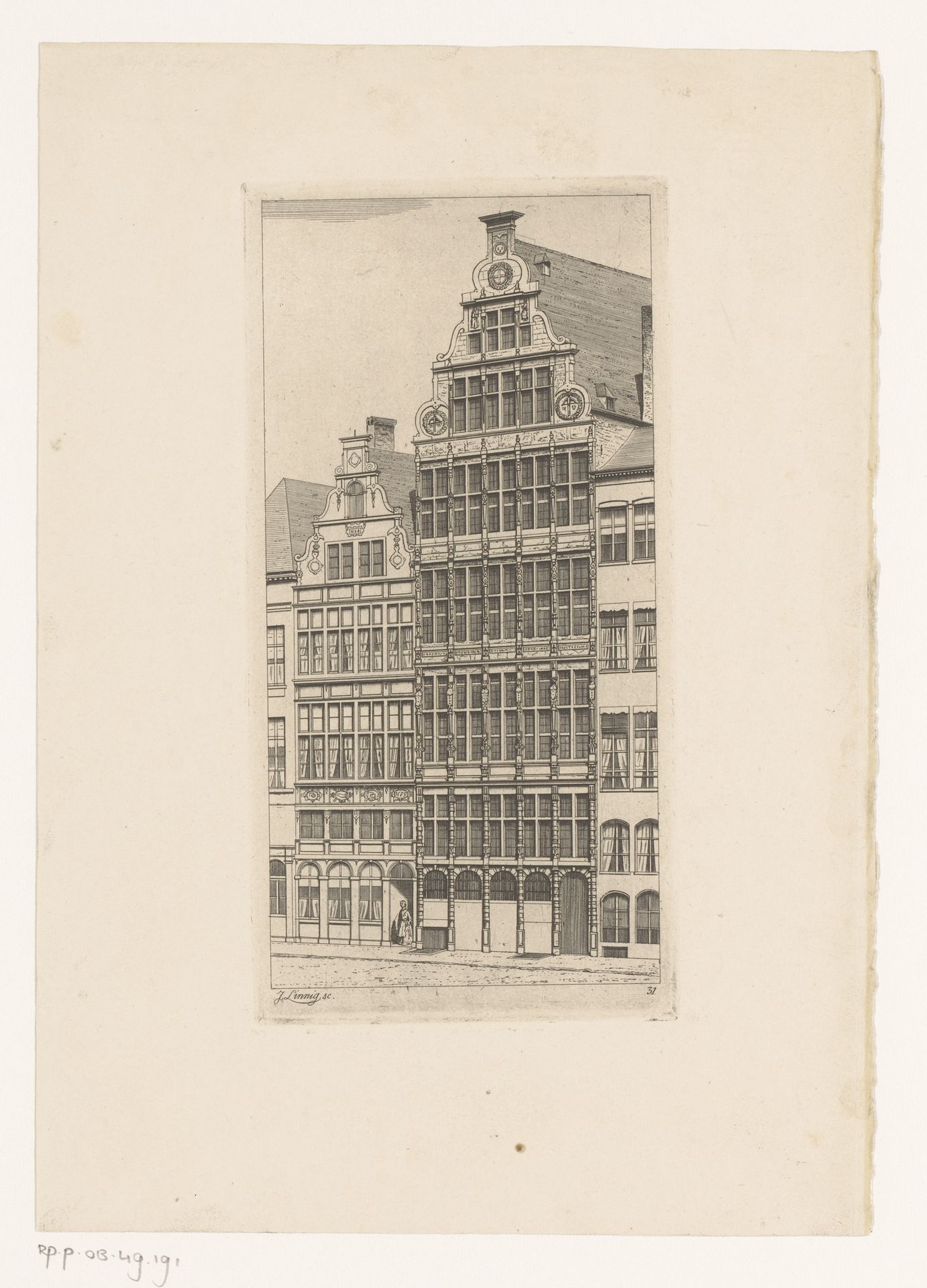 Gezicht op het Sint-Joris gildehuis van het gilde van de Oude Voetboog, op de Grote Markt in Antwerpen by Jean Théodore Joseph Linnig