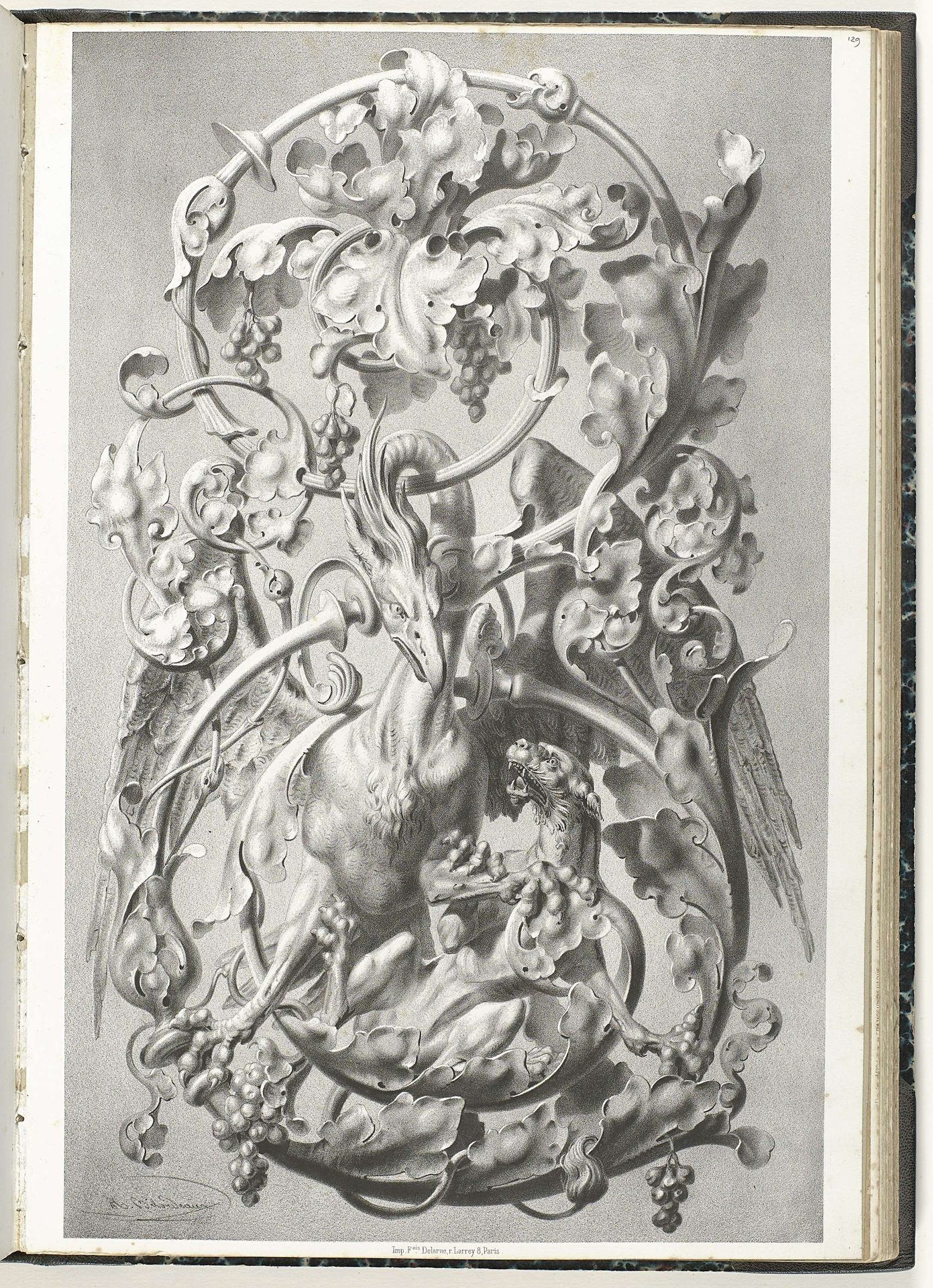 Bladrank met vogel en leeuw by Adolphe Bilordeaux