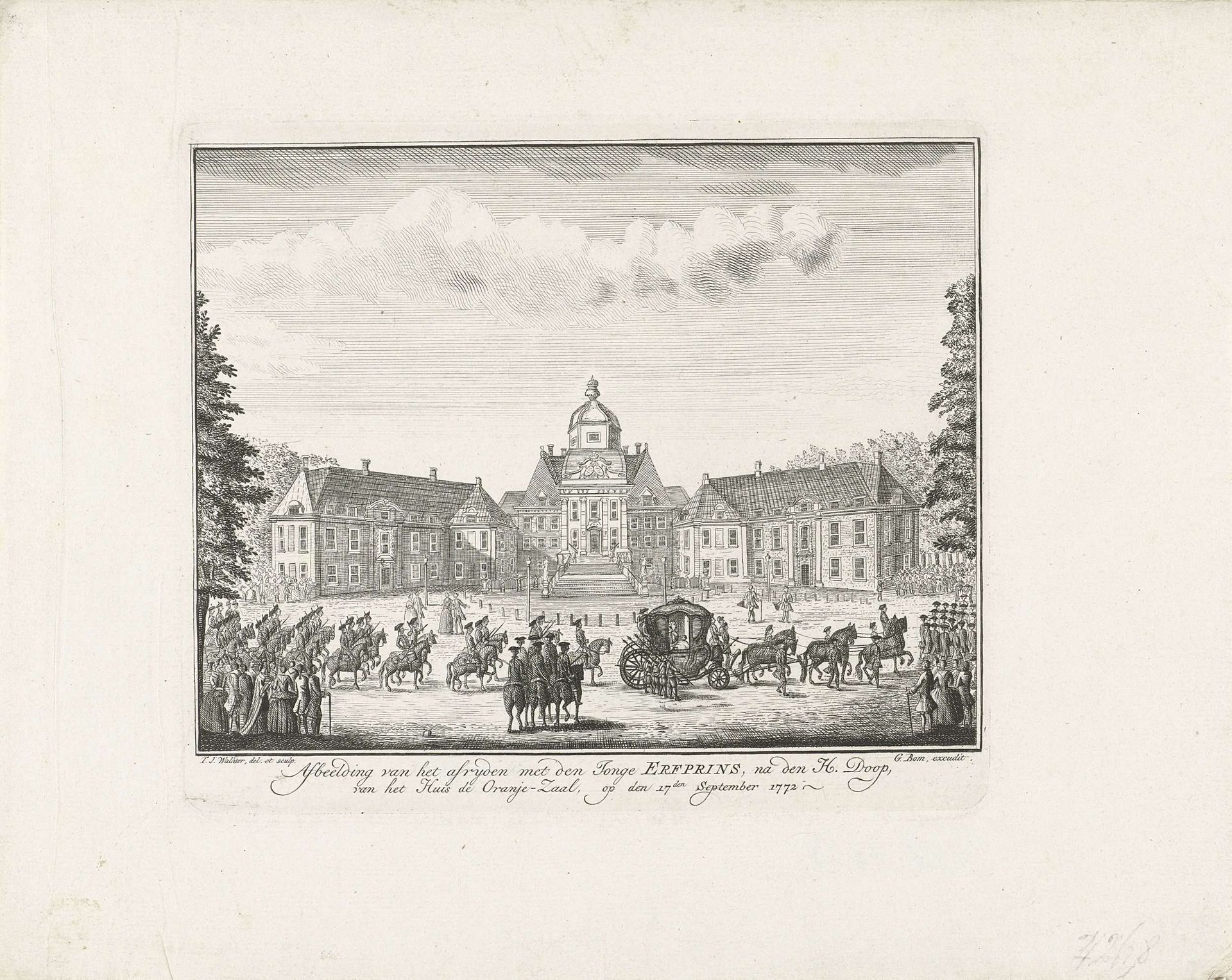 Vertrek vanaf Huis ten Bosch voor de doop van prins Willem Frederik, 1772 by Thomas Jan Walter