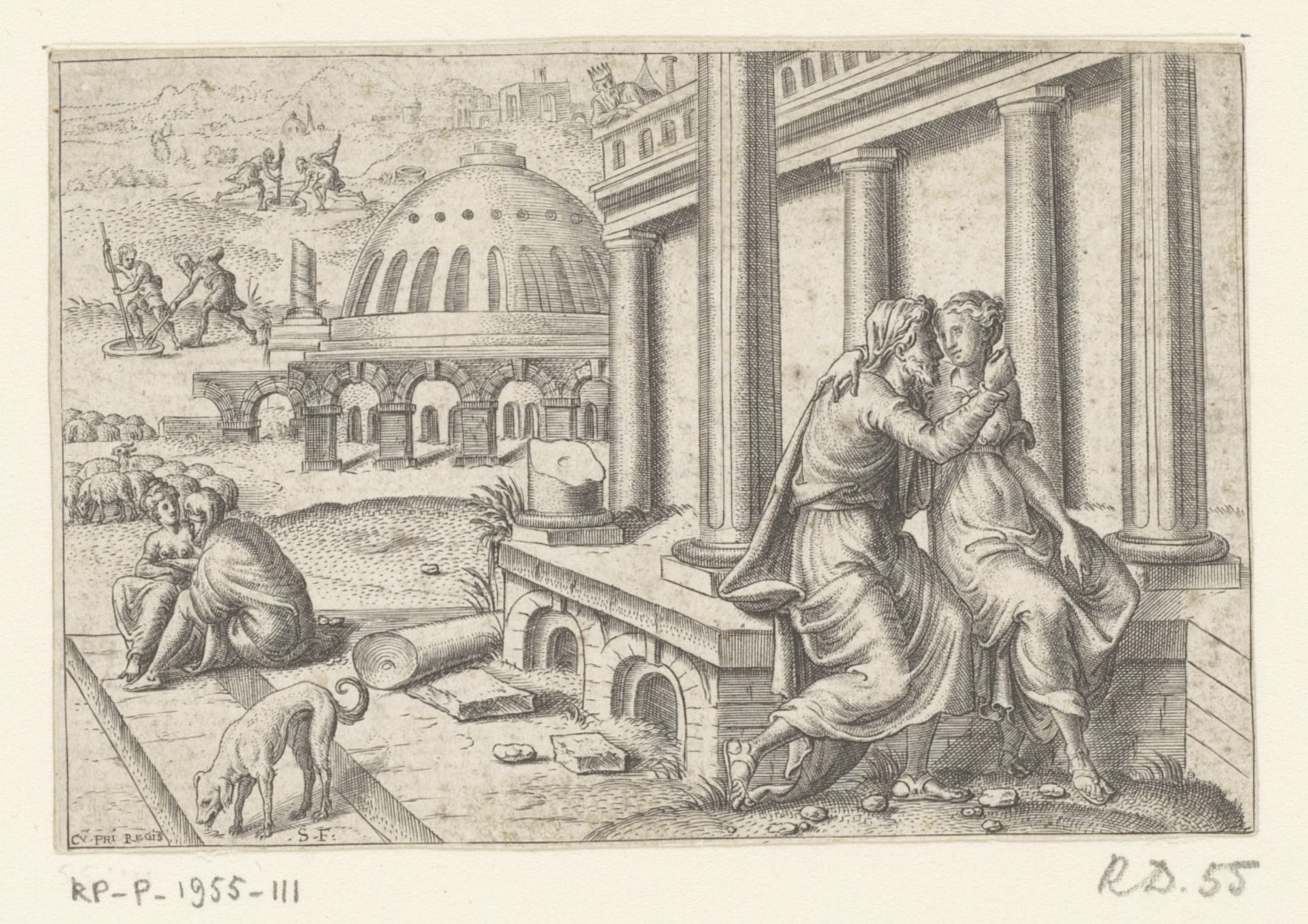 Isaak en Rebekka bespied door Abimelech by Etienne Delaune