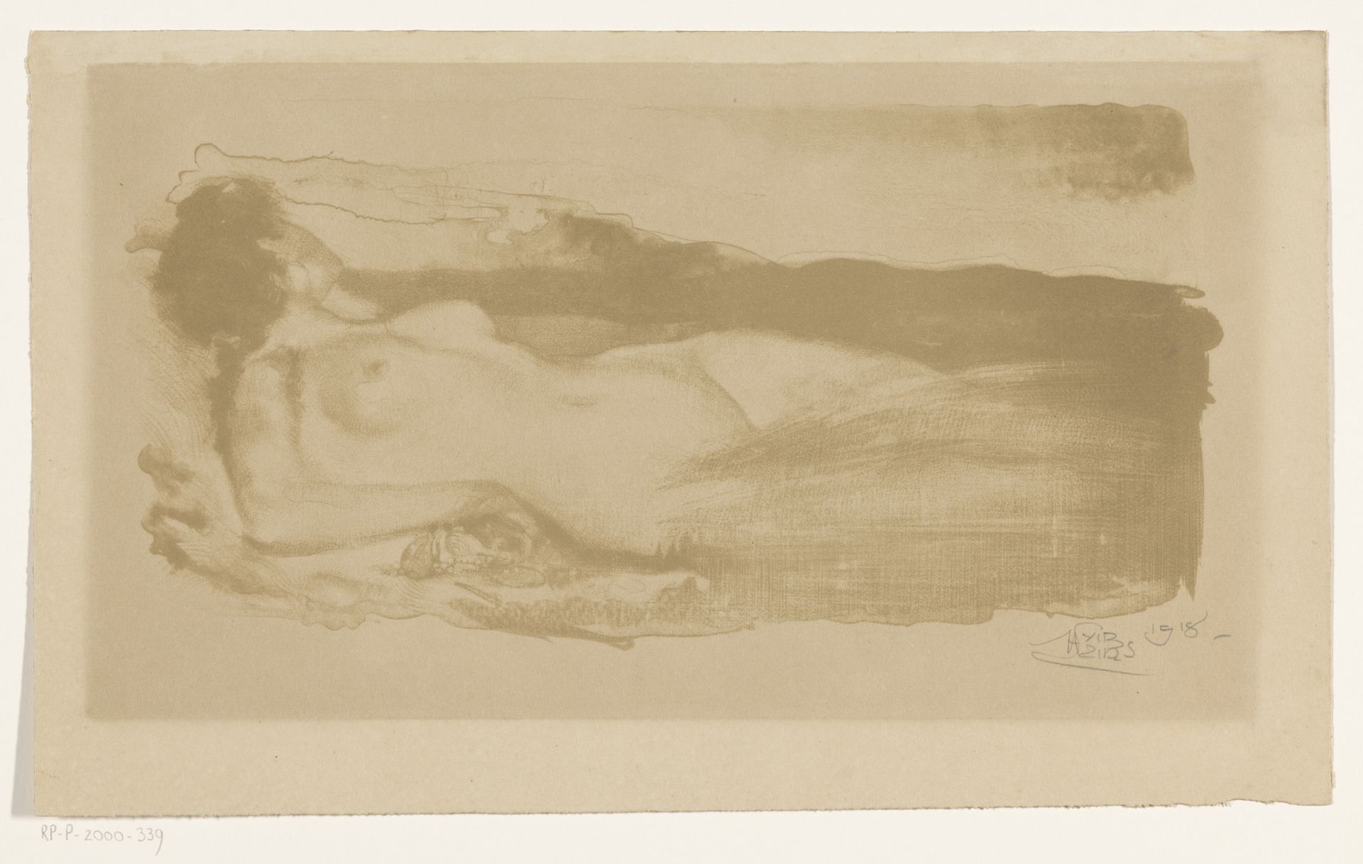 Liggende naakte vrouw by Huib Luns
