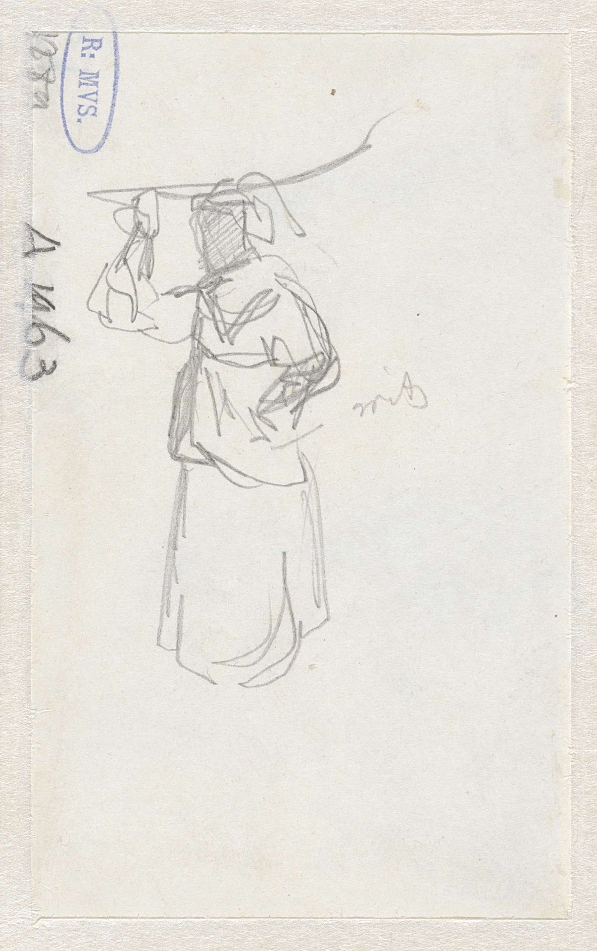 Figuurstudie van een vrouw met een mand op het hoofd by Johan Daniël Koelman