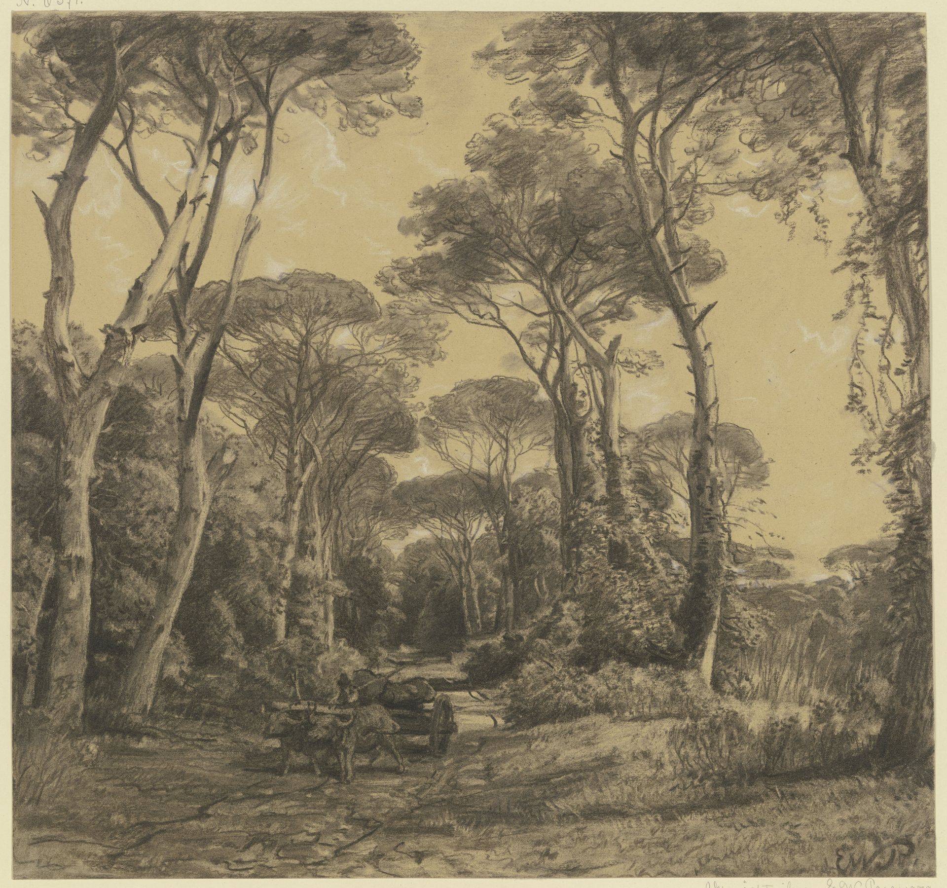 Pinienwald mit einem Büffelkarren by Eduard Wilhelm Pose