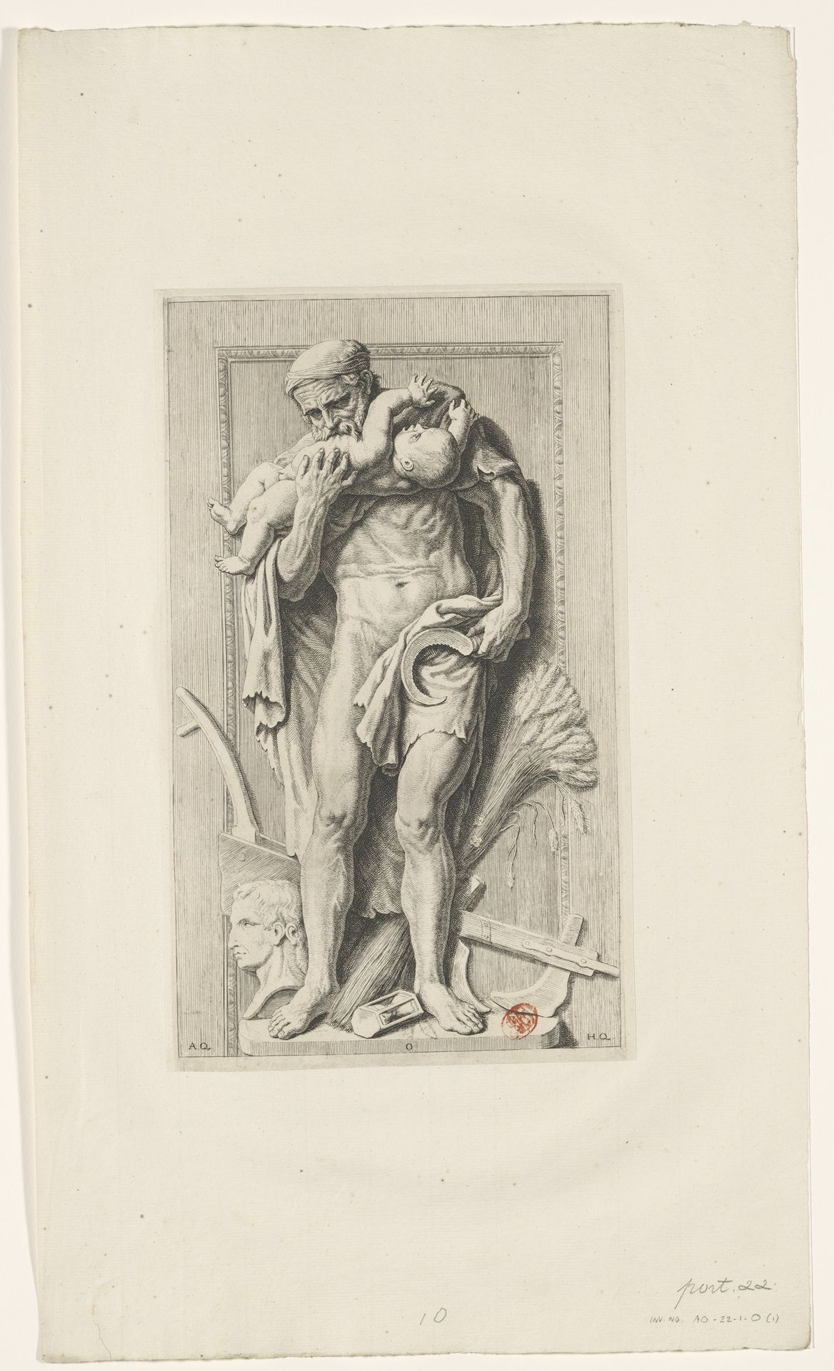 Beeld van Saturnus in de noordelijke galerij van het Stadhuis op de Dam by Hubert Quellinus