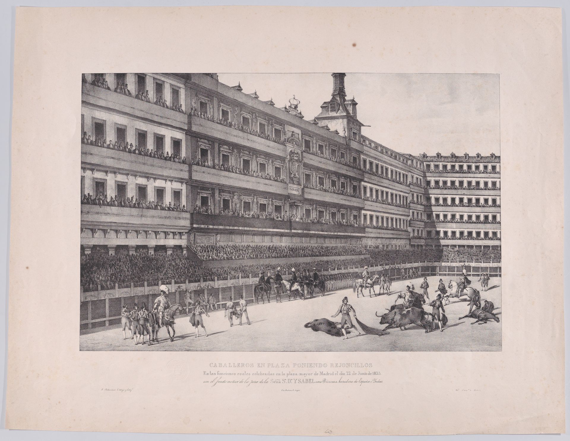 A bull fight in the Plaza Mayor, Madrid, on June 22 1833 in the presence of Isabel II by Henri-Pierre-Léon-Pharamond Blanchard