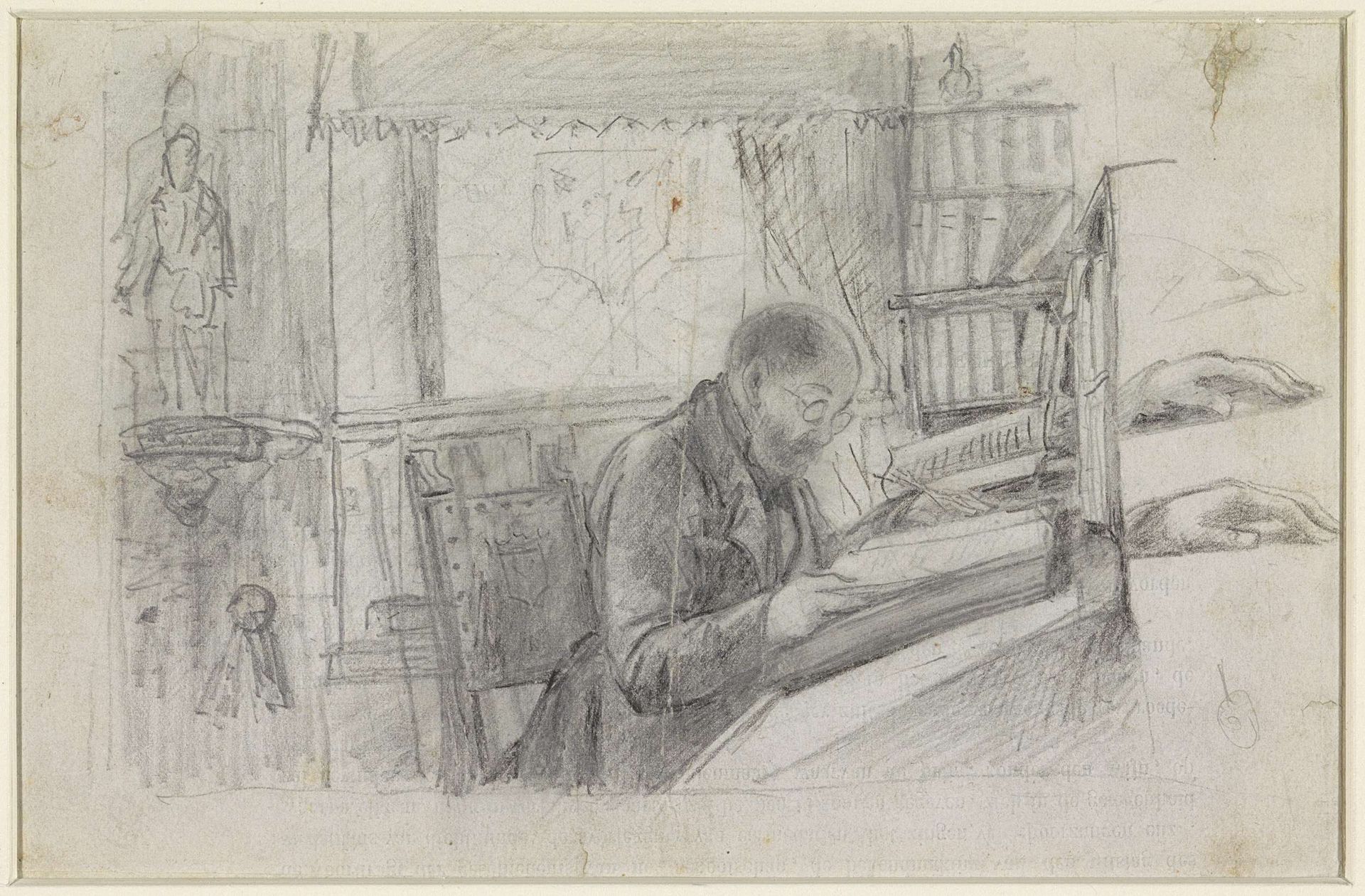 Frederik Verachter aan zijn bureau in het archief by Philippus Jacobus van Bree