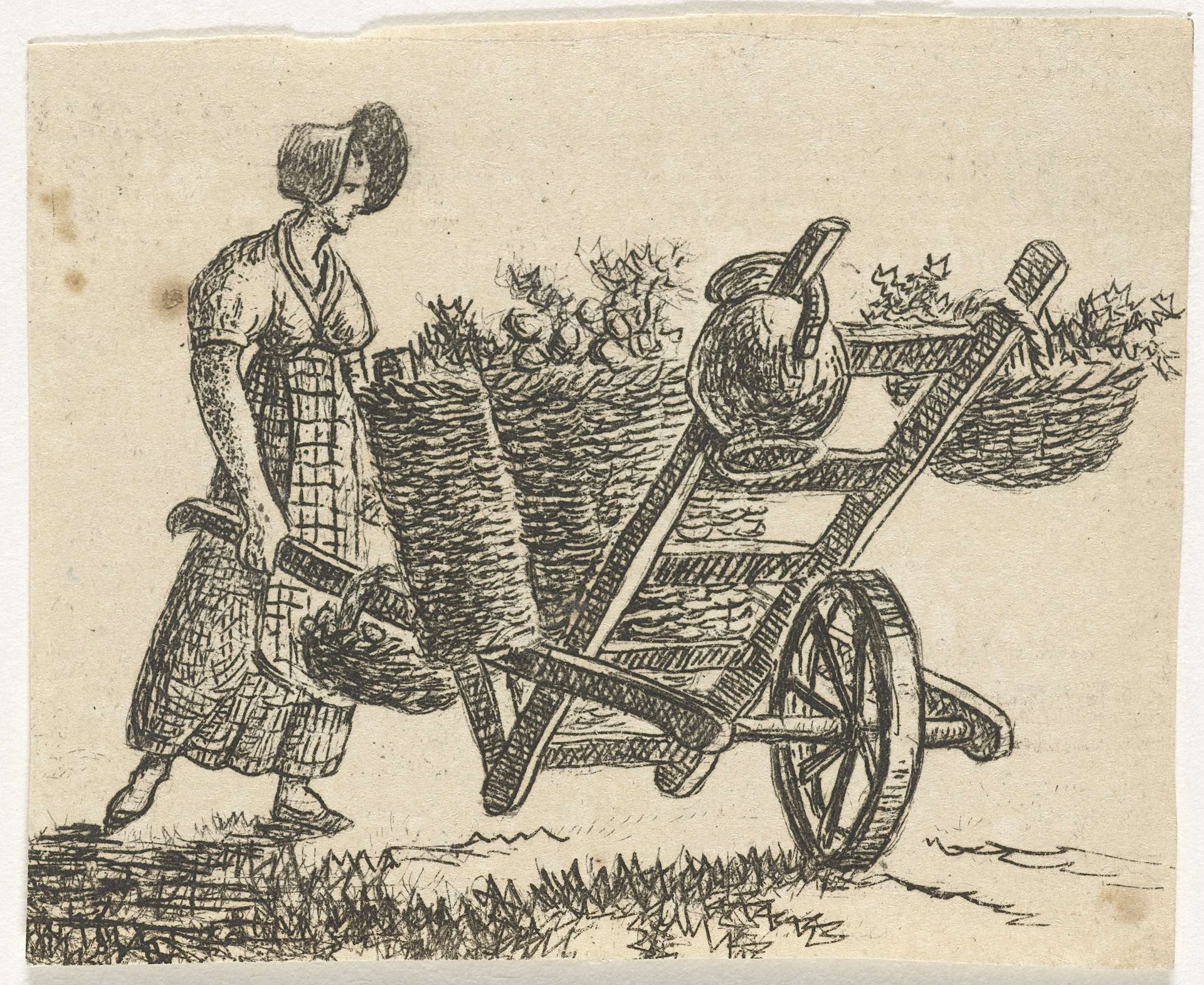 Vrouw met kruiwagen by Otto Baron Howen
